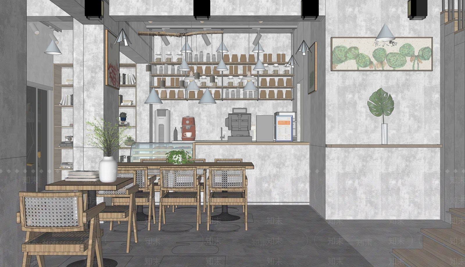 现代咖啡厅SU模型下载【ID:1192398672】