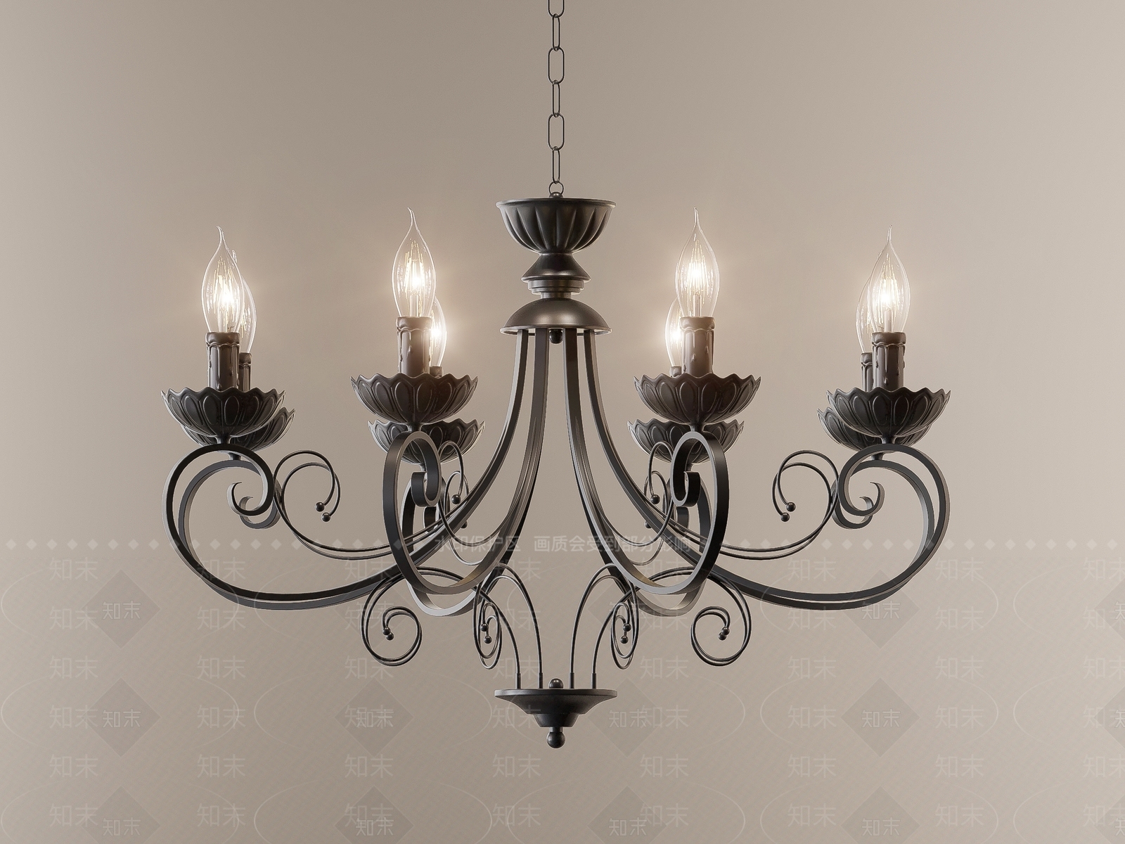 美式复古客厅吊灯3D模型下载【ID:1192405543】