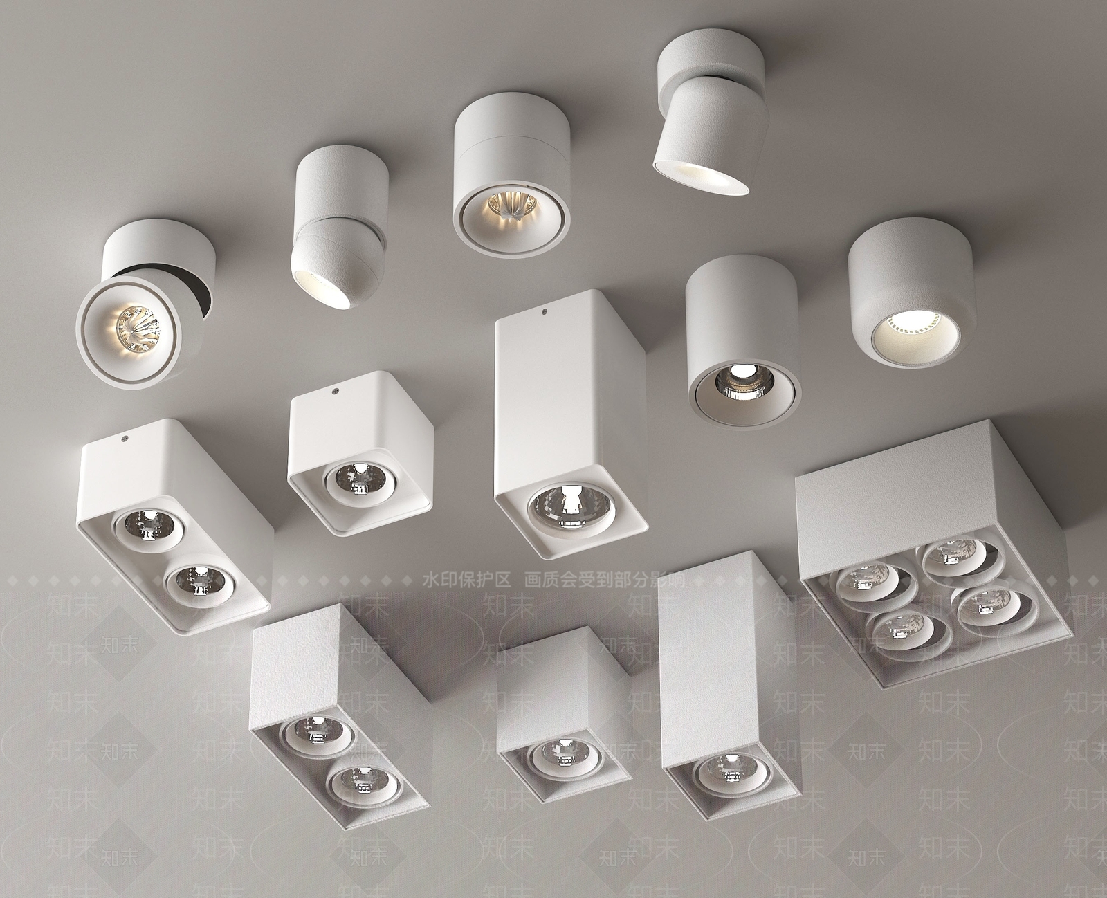 现代筒灯射灯组合3D模型下载【ID:1192412697】