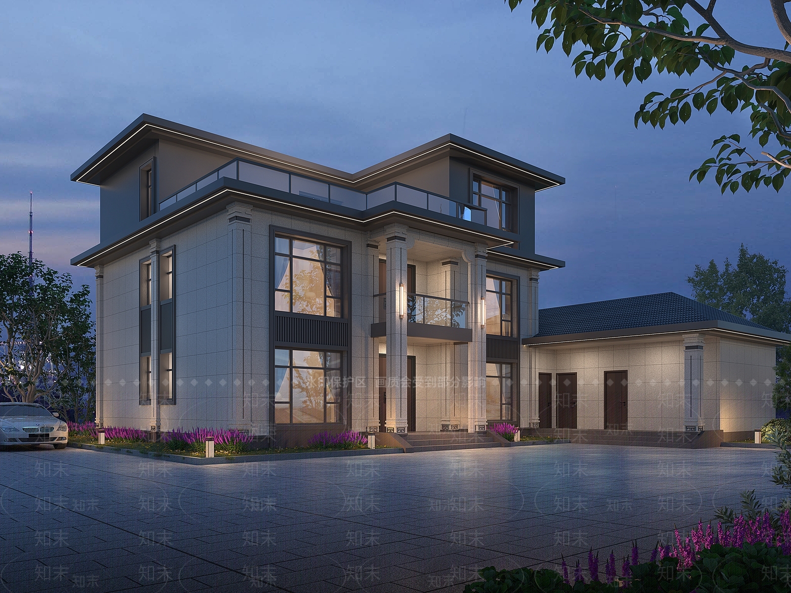 中式现代别墅外观3D模型下载【ID:1192424694】