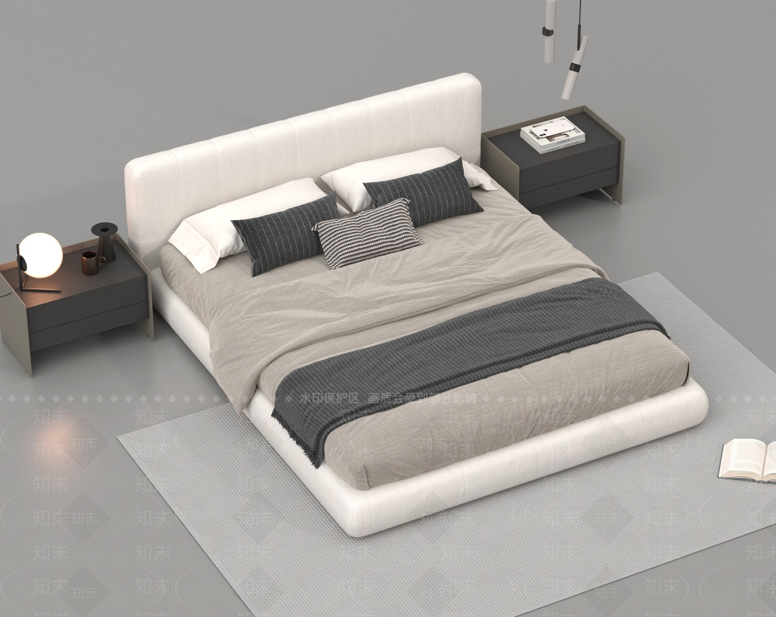 现代双人床SU模型下载【ID:1192437099】