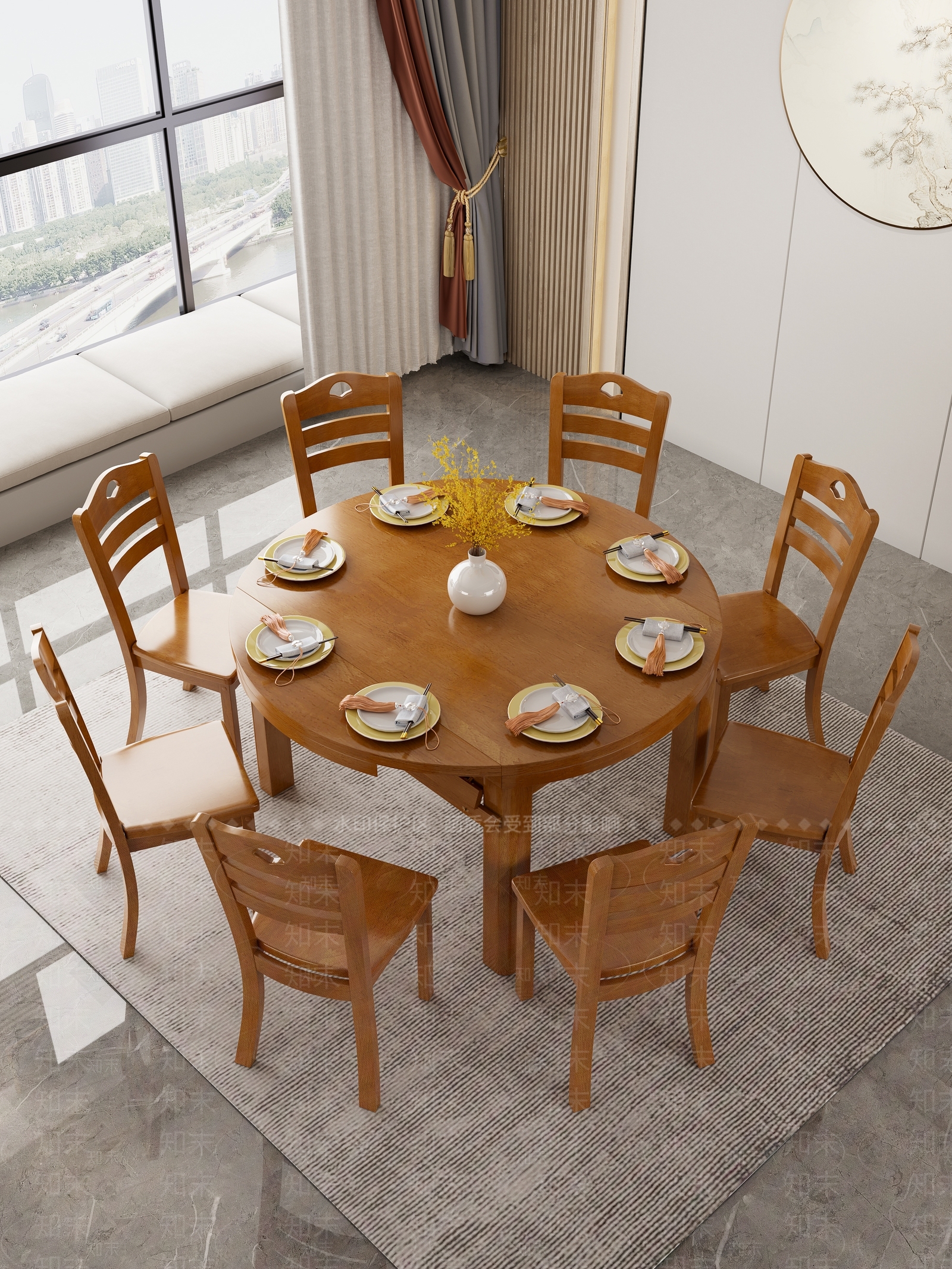 新中式餐桌椅3D模型下载【ID:1192437237】