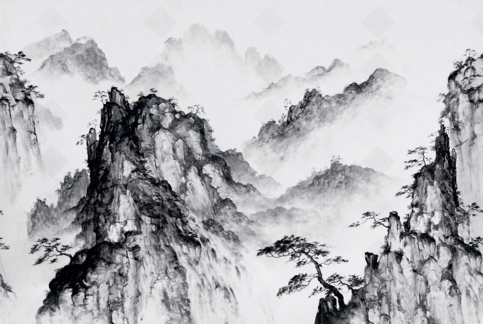 新中式中式山水画贴图下载【ID:1192438022】