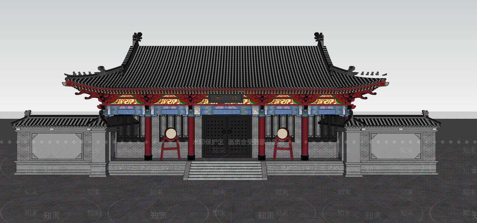 中式新中式古建筑SU模型下载【ID:1192440838】
