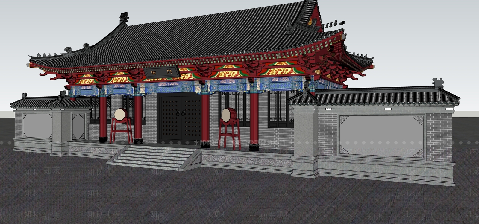 中式新中式古建筑SU模型下载【ID:1192440838】