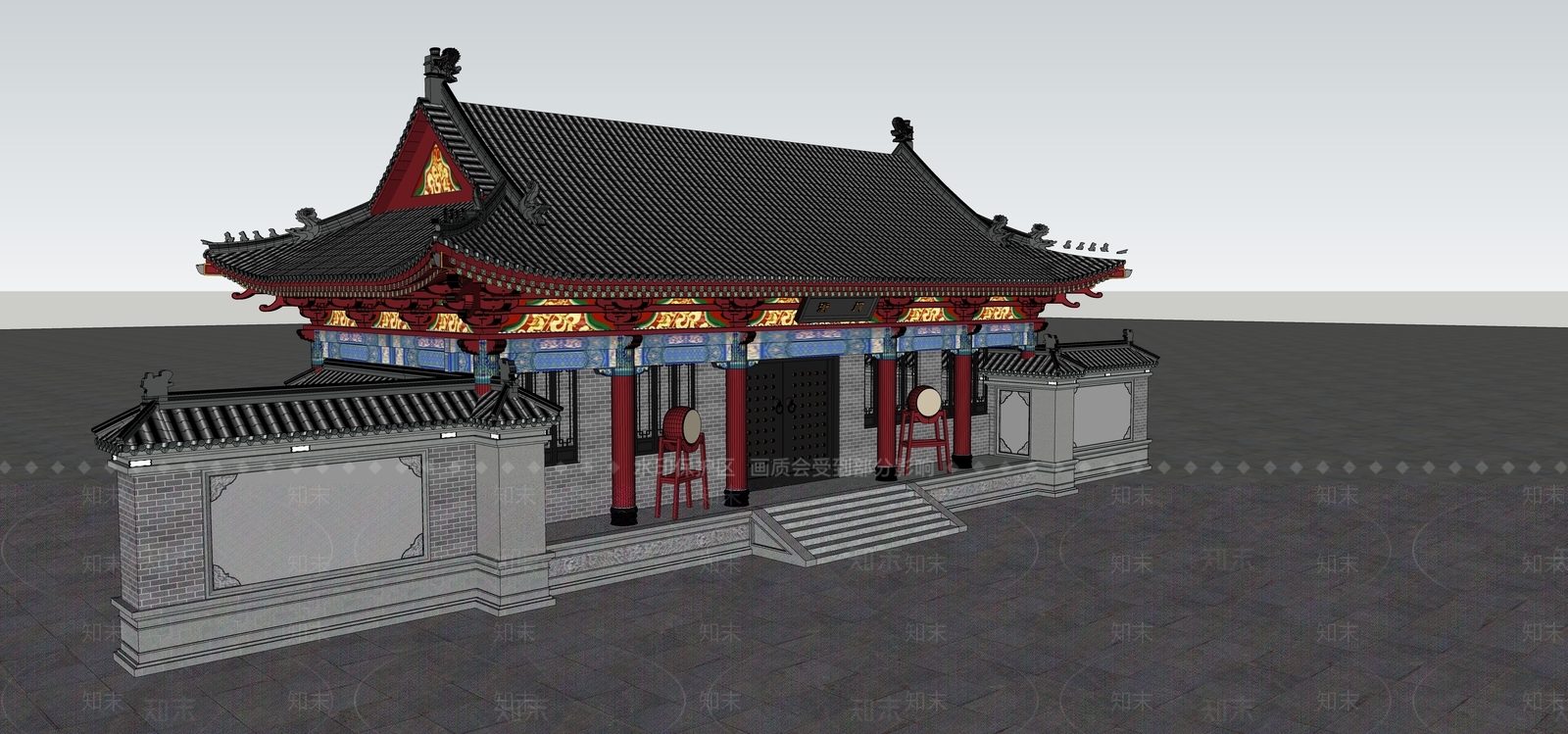 中式新中式古建筑SU模型下载【ID:1192440838】