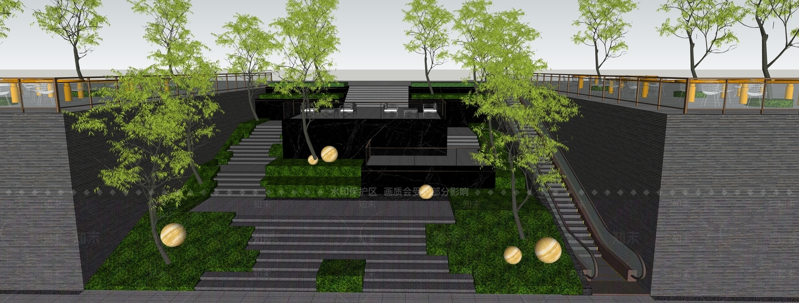 现代台阶景观SU模型下载【ID:1192440785】