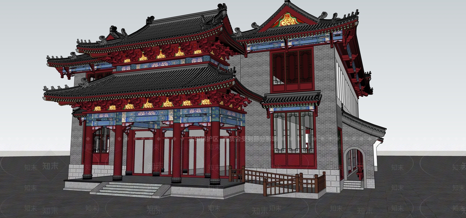 新中式中式古建筑SU模型下载【ID:1192441084】