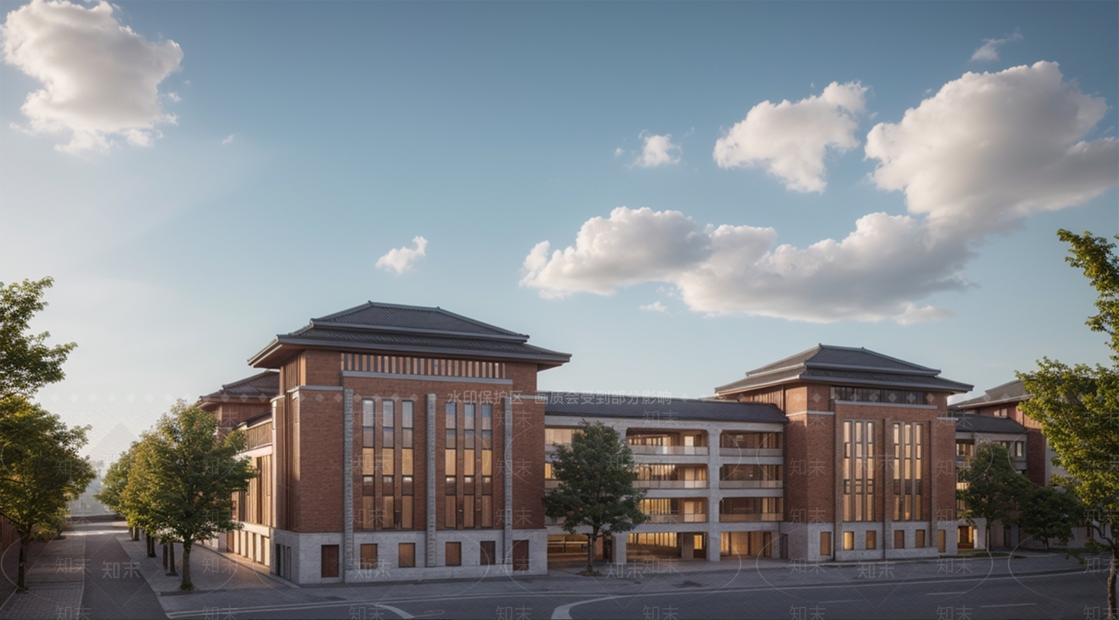 新中式中式学校建筑SU模型下载【ID:1192441758】