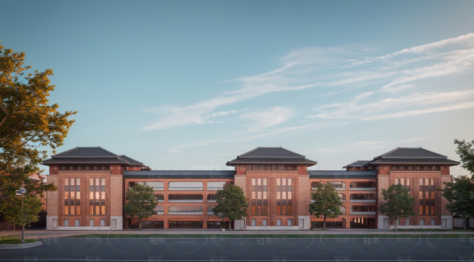 新中式中式学校建筑SU模型下载【ID:1192441758】