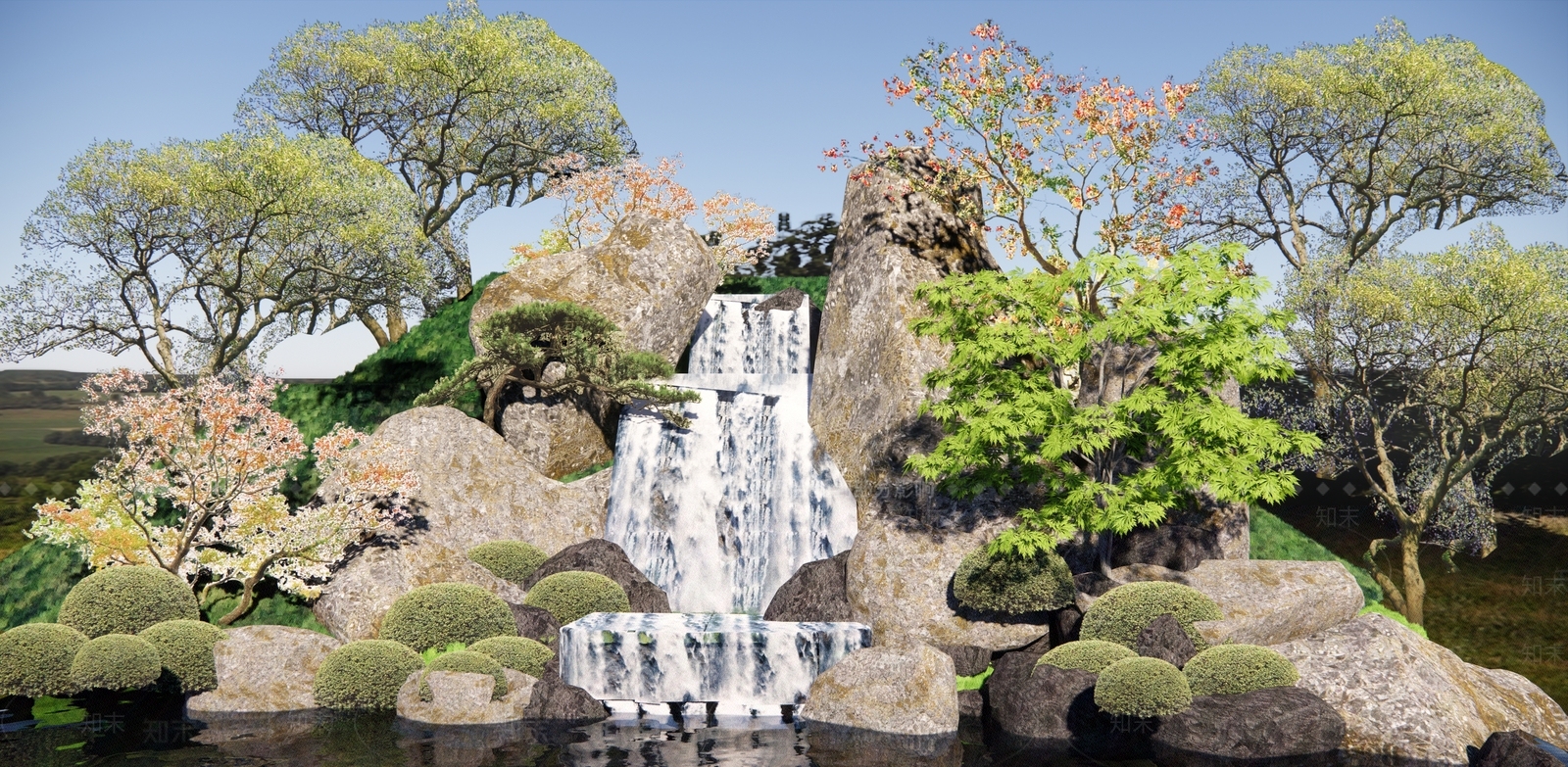 新中式假山SU模型下载【ID:1192449961】