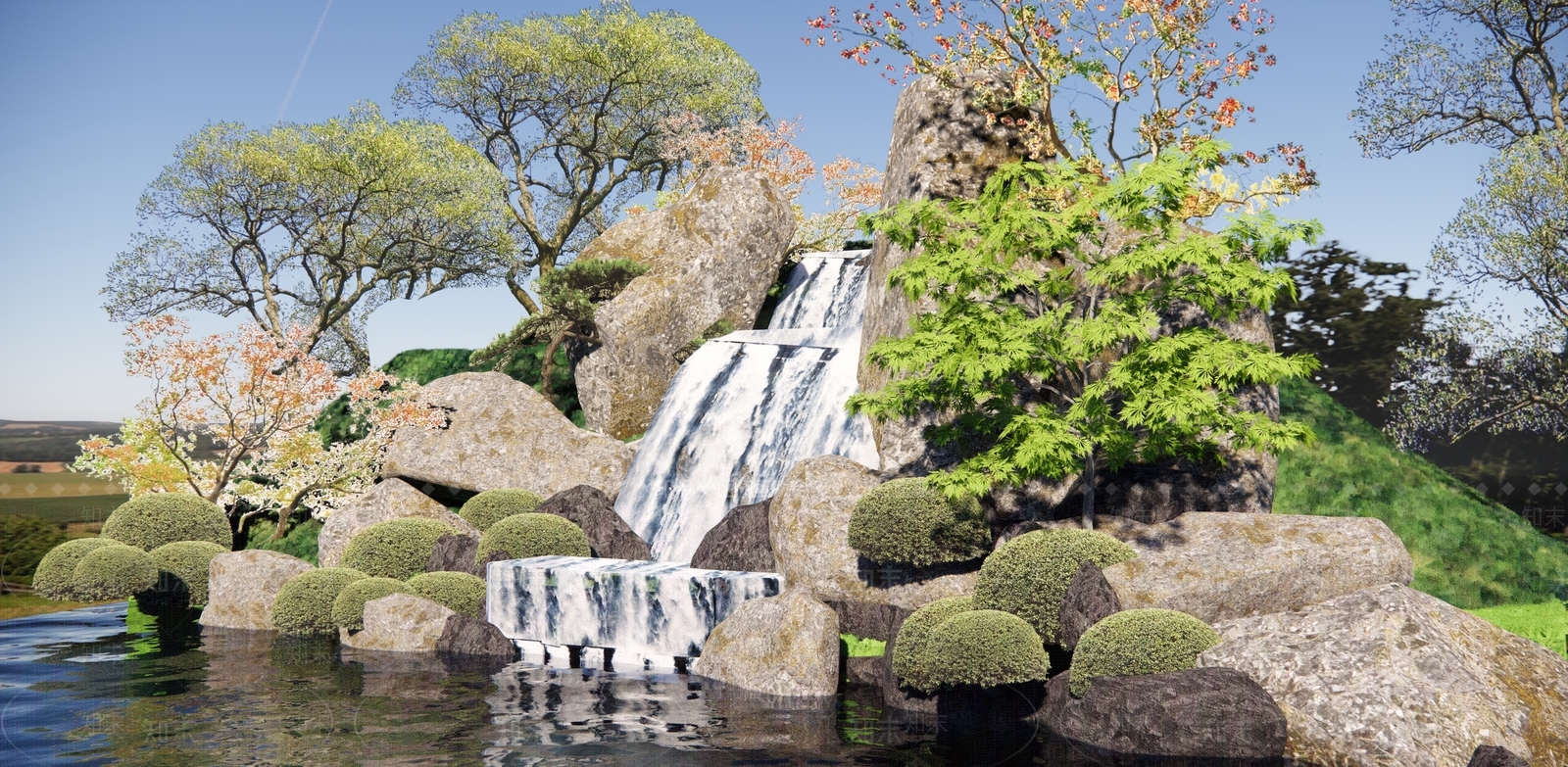 新中式假山SU模型下载【ID:1192449961】