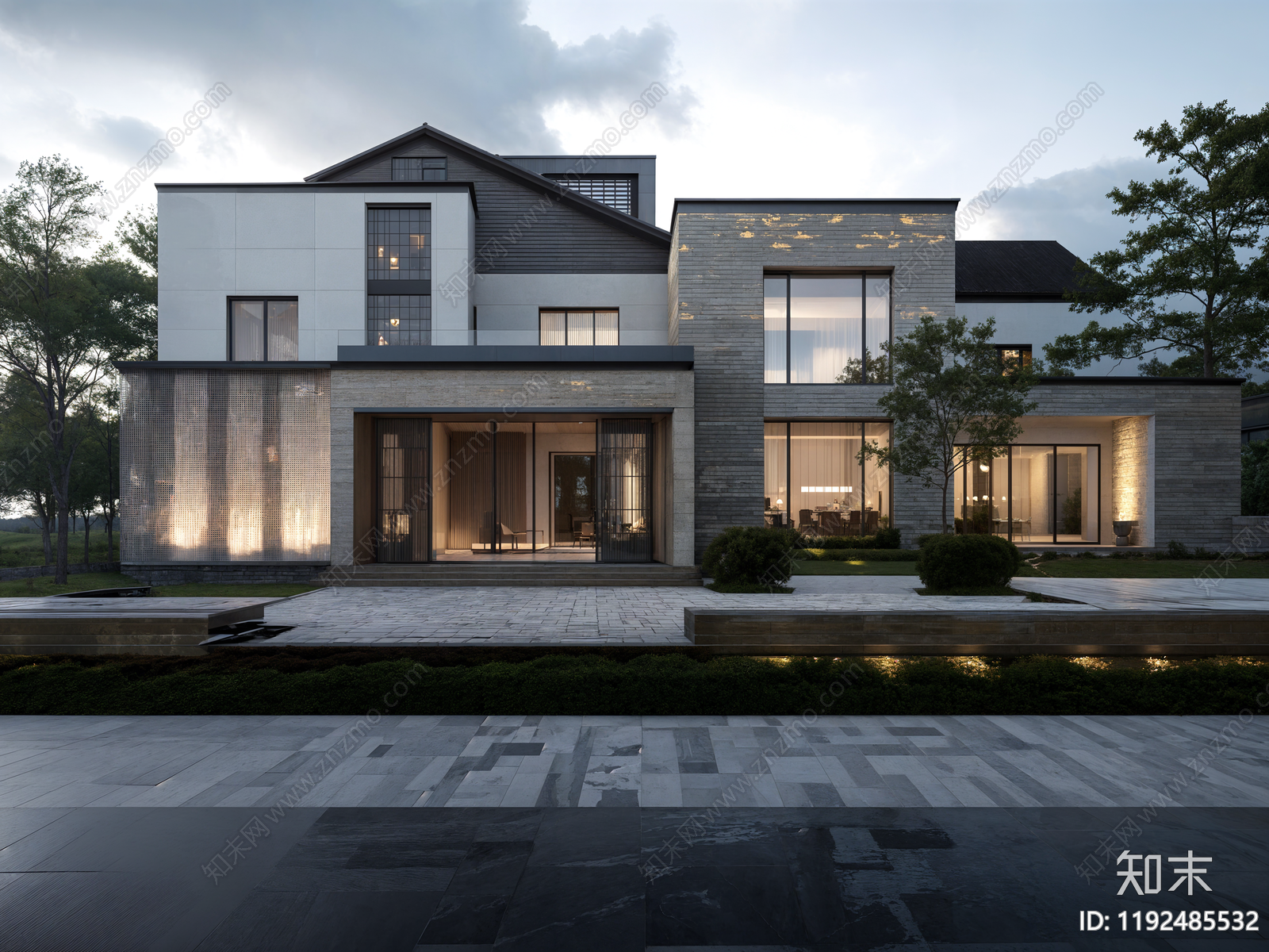 现代新中式别墅建筑施工图下载【ID:1192485532】