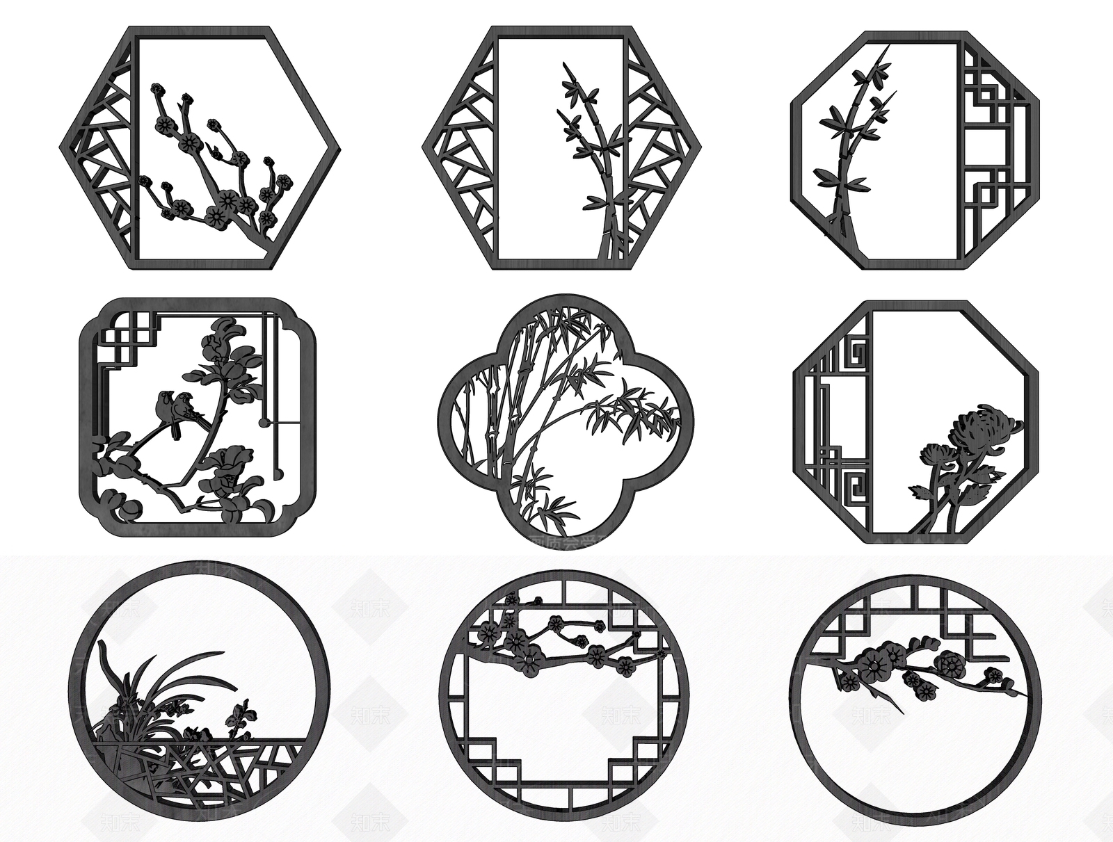 新中式镂花窗SU模型下载【ID:1192498979】