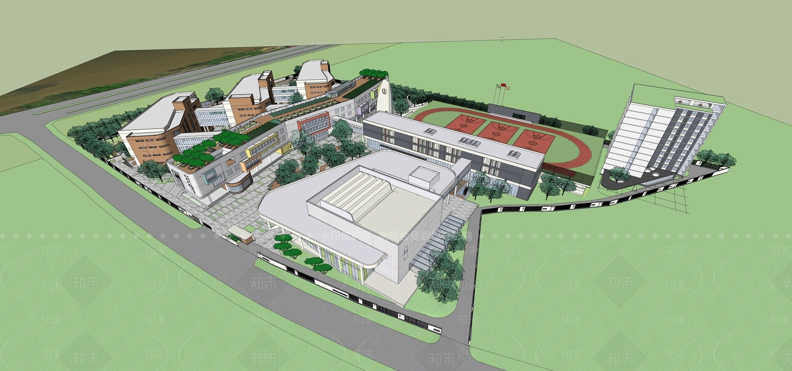 现代学校建筑SU模型下载【ID:1192499479】
