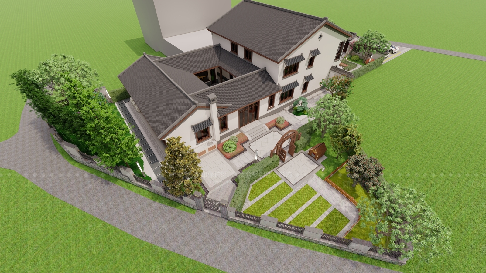 中式乡村庭院SU模型下载【ID:1192499941】