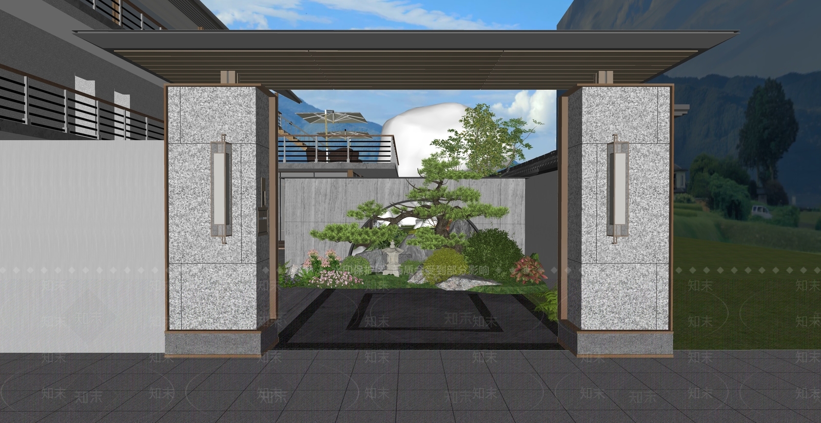 新中式乡村庭院SU模型下载【ID:1192502187】
