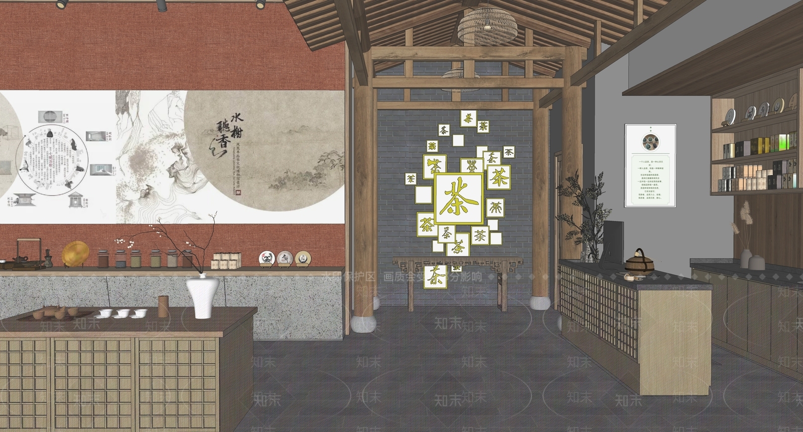现代新中式茶馆SU模型下载【ID:1192502839】