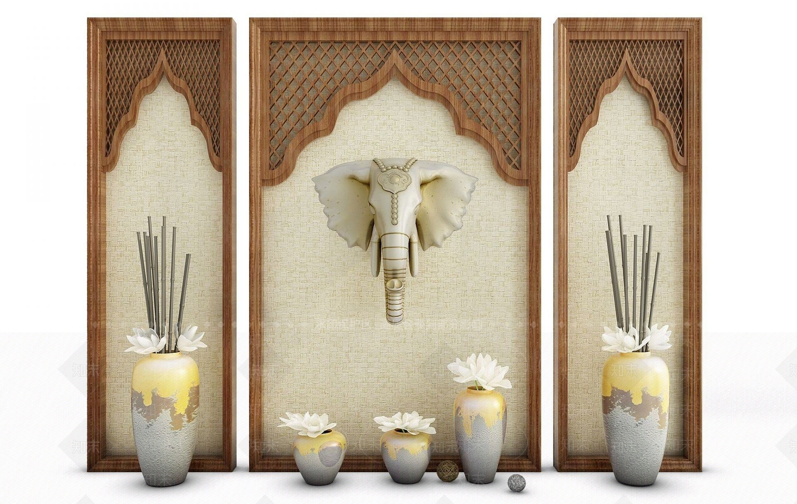 现代泰式装饰屏风3D模型下载【ID:1192511817】
