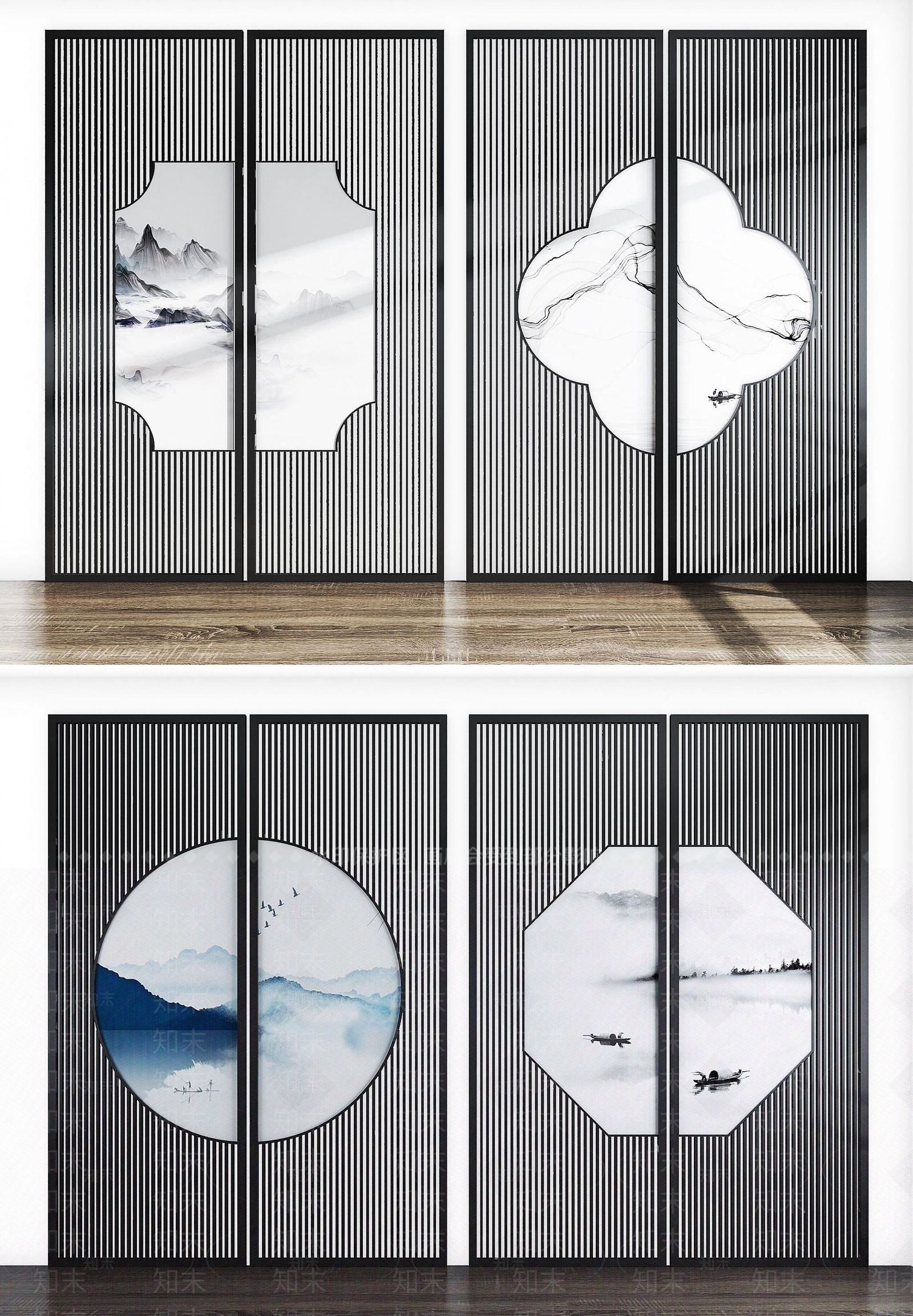 新中式装饰屏风3D模型下载【ID:1192513771】