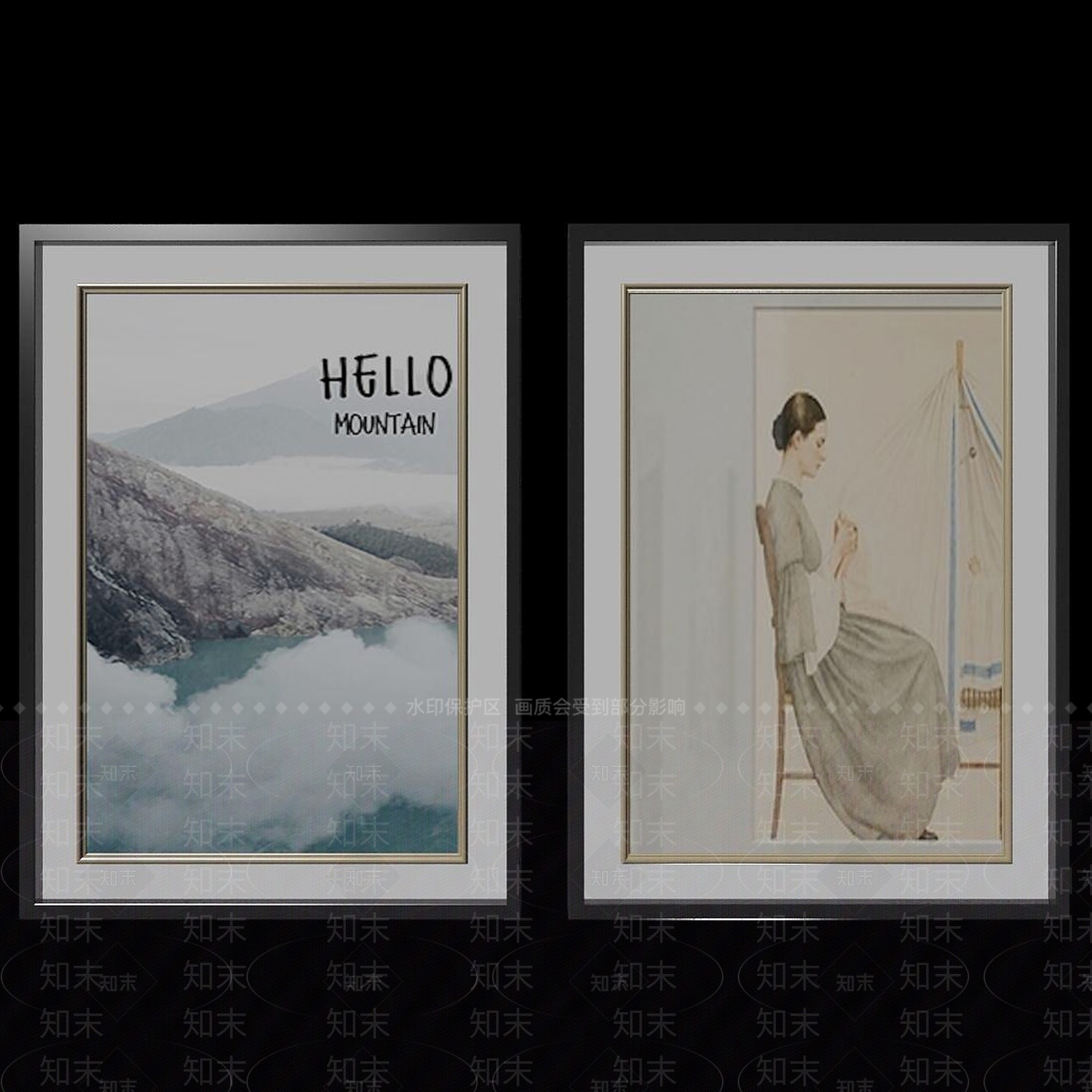 中式水墨装饰画3D模型下载【ID:1192517807】