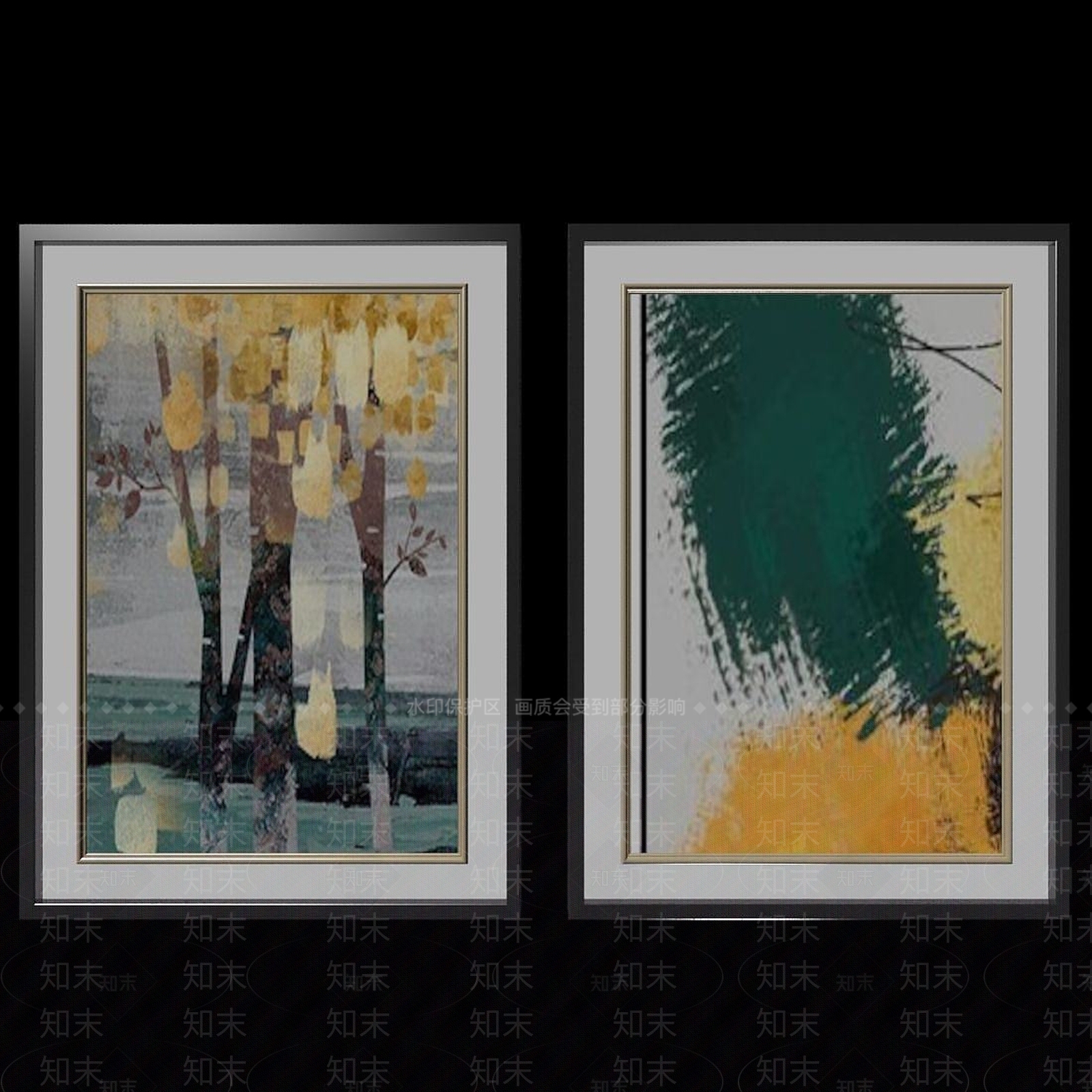 中式水墨装饰画3D模型下载【ID:1192517879】