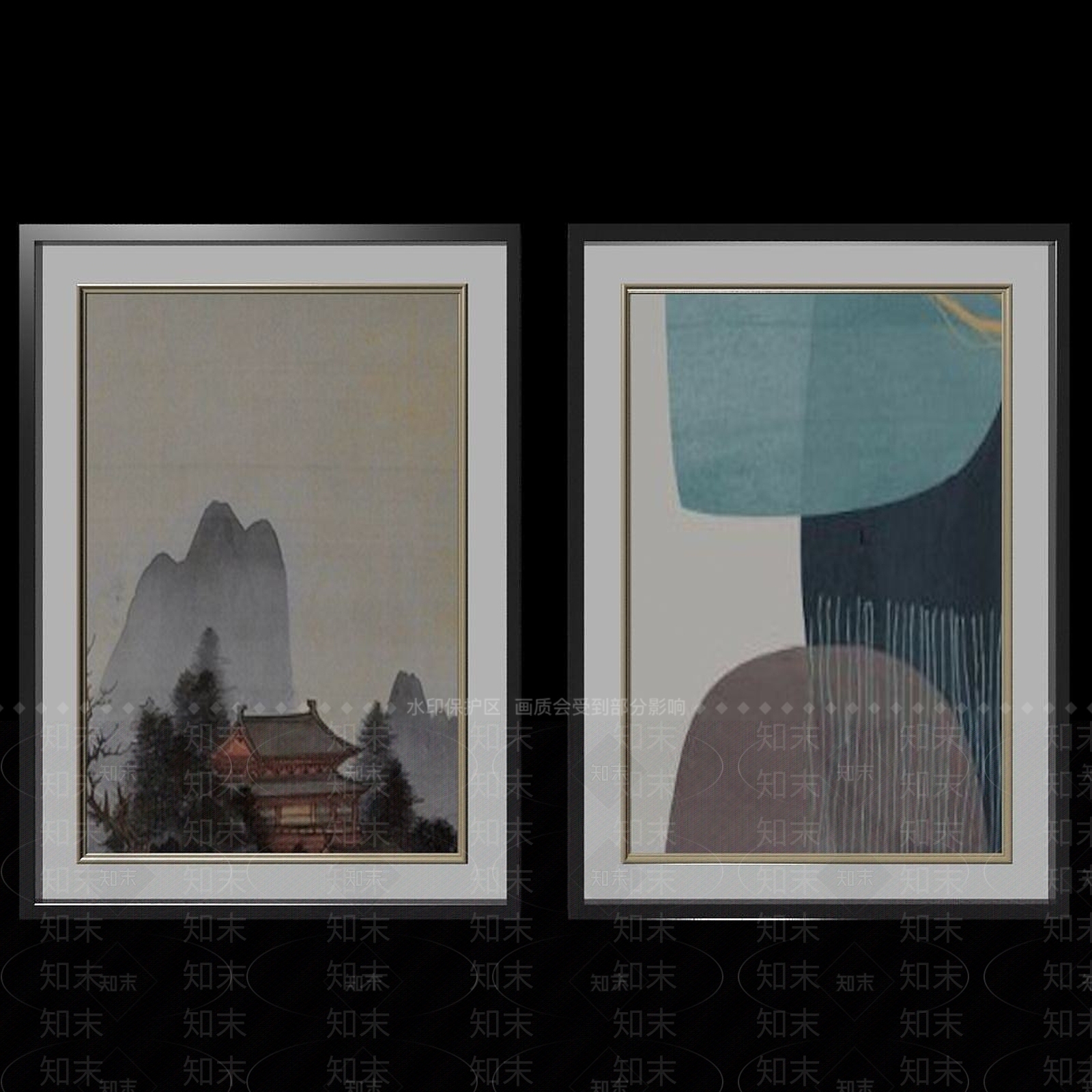 中式水墨装饰画3D模型下载【ID:1192517918】