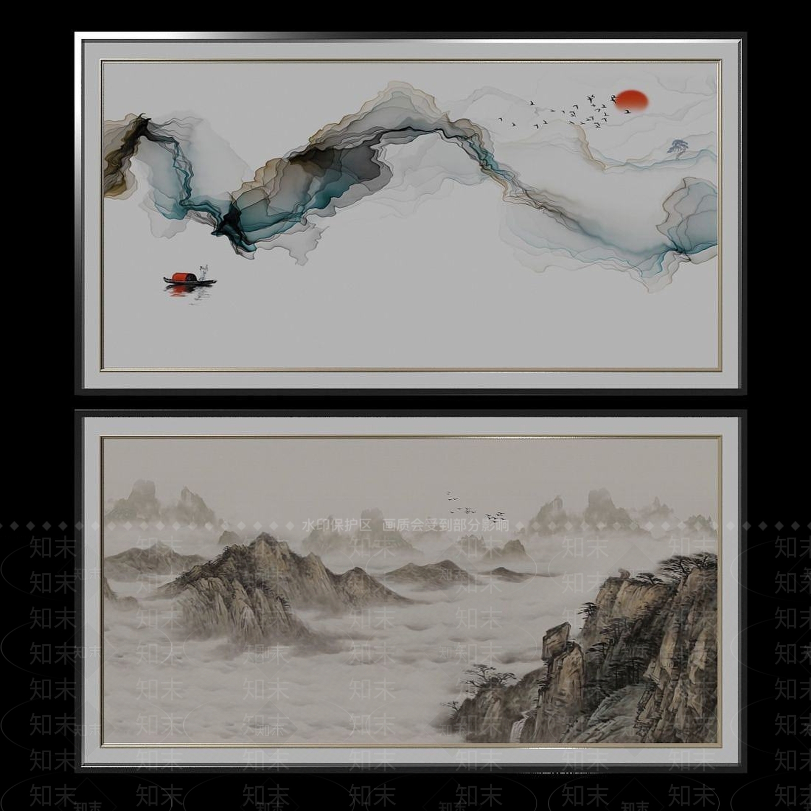 现代中国山水装饰画3D模型下载【ID:1192518222】