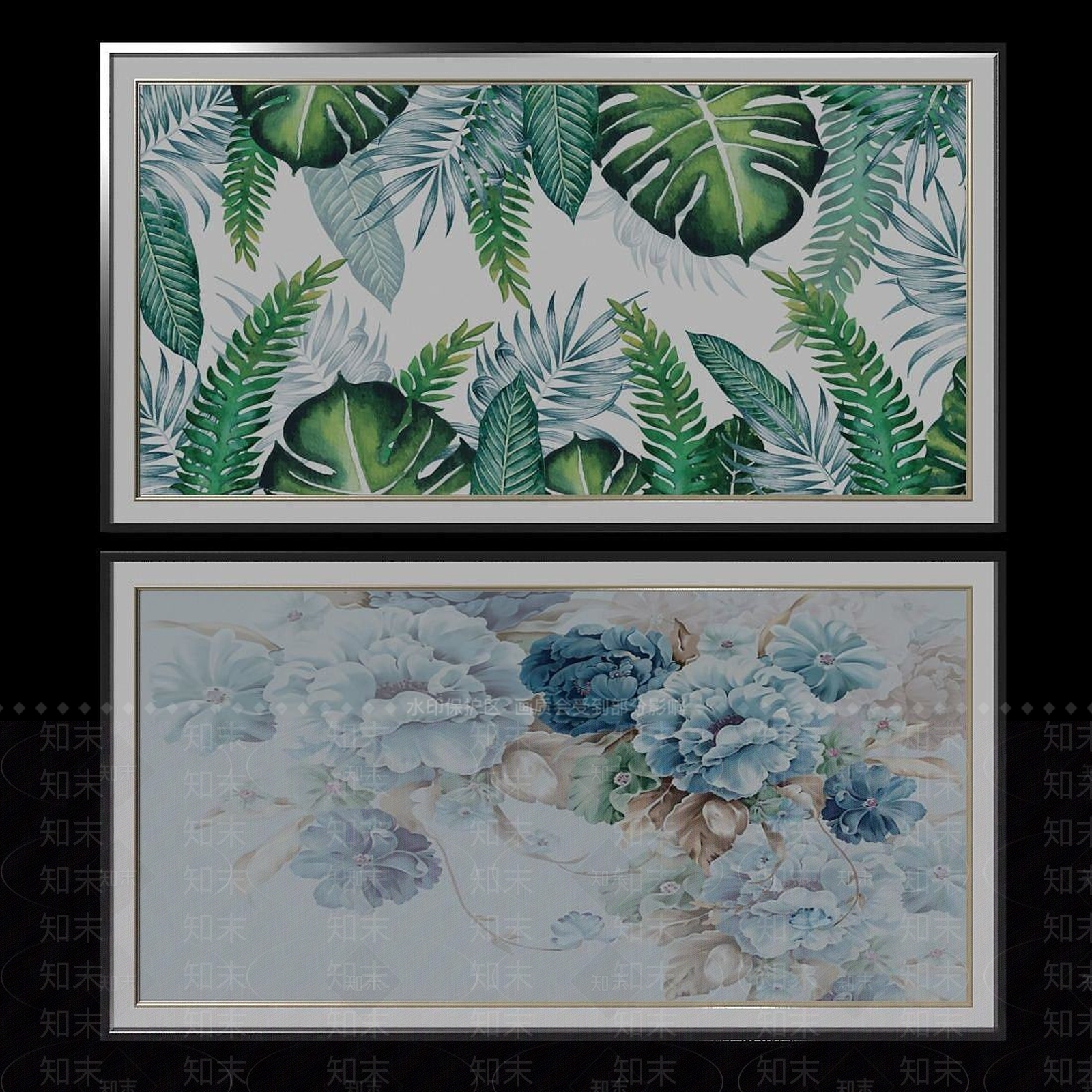 现代树叶装饰挂画3D模型下载【ID:1192518493】