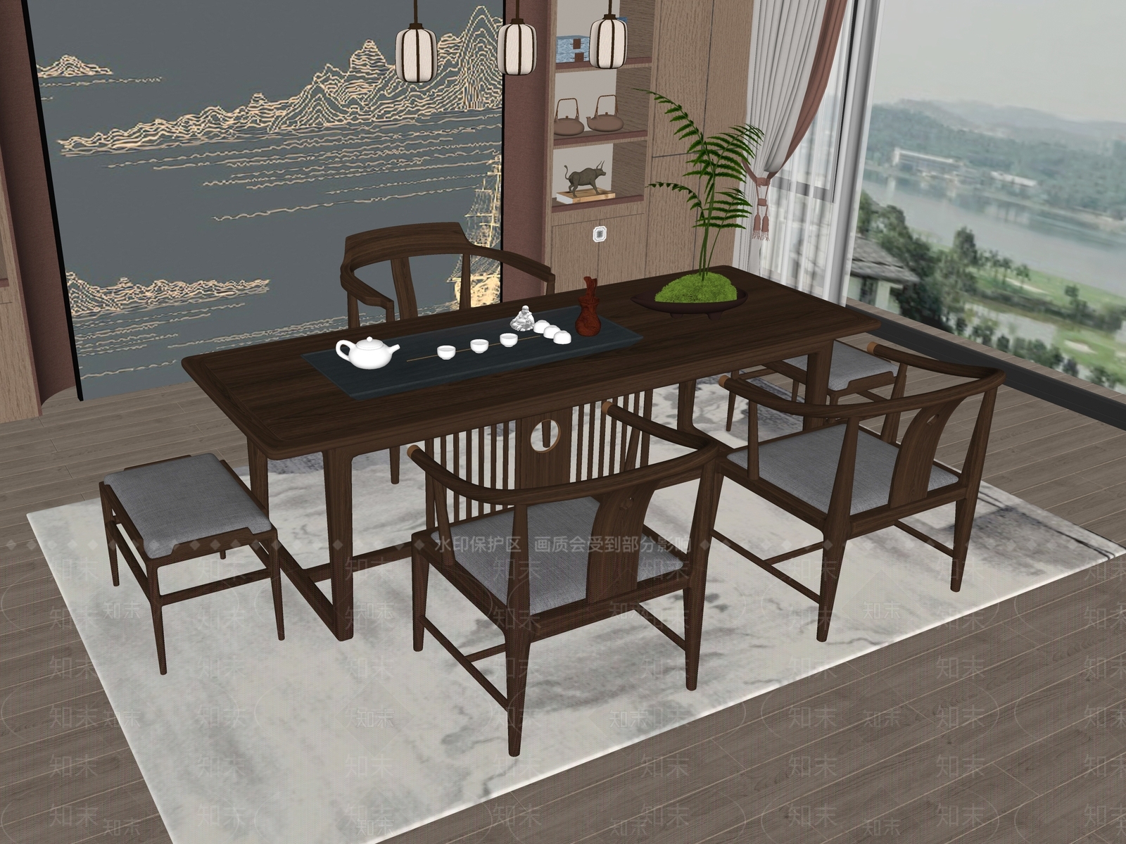新中式茶桌椅SU模型下载【ID:1192518869】