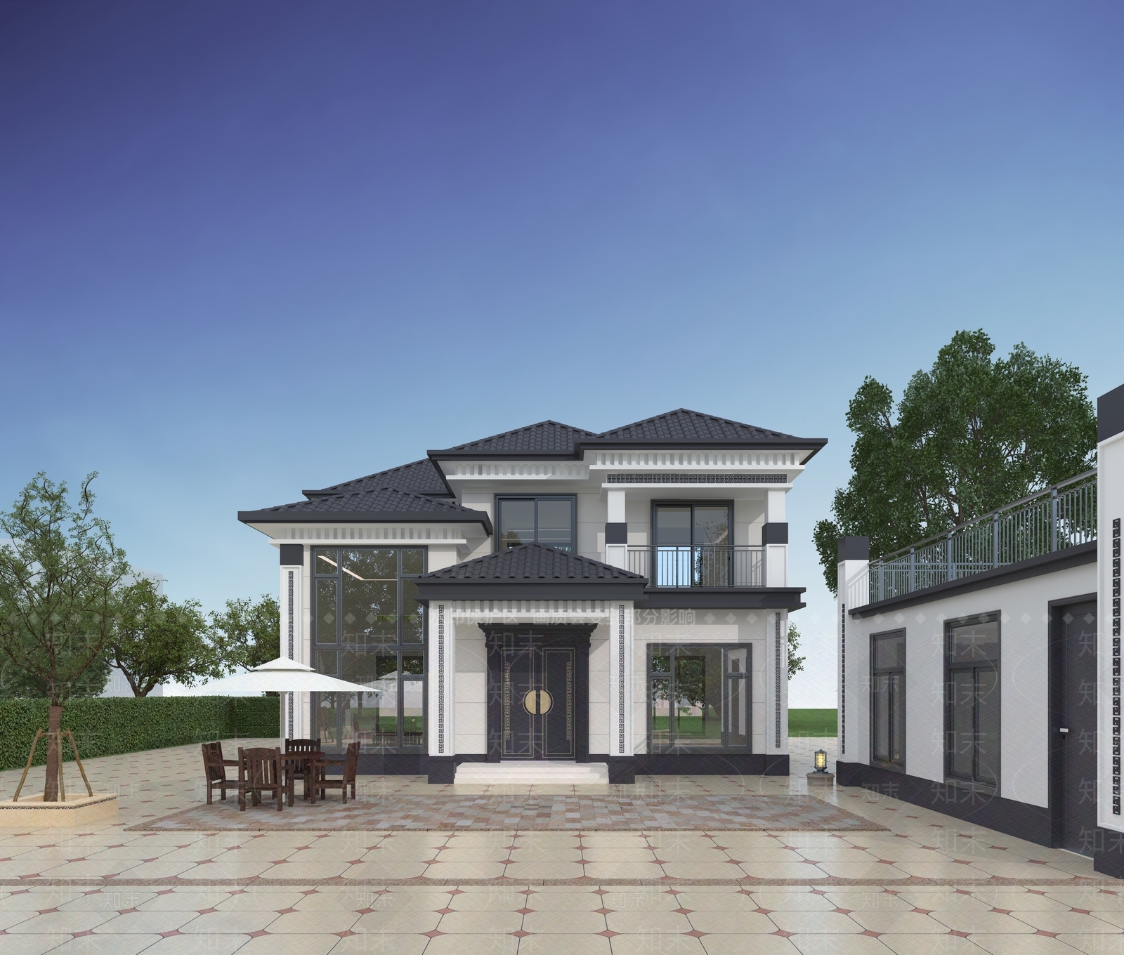 新中式现代别墅外观3D模型下载【ID:1192519058】