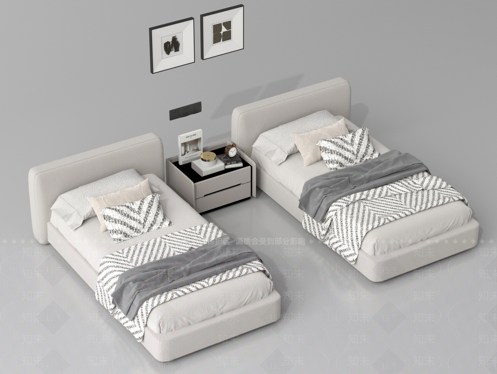 现代单人床3D模型下载【ID:1192524475】