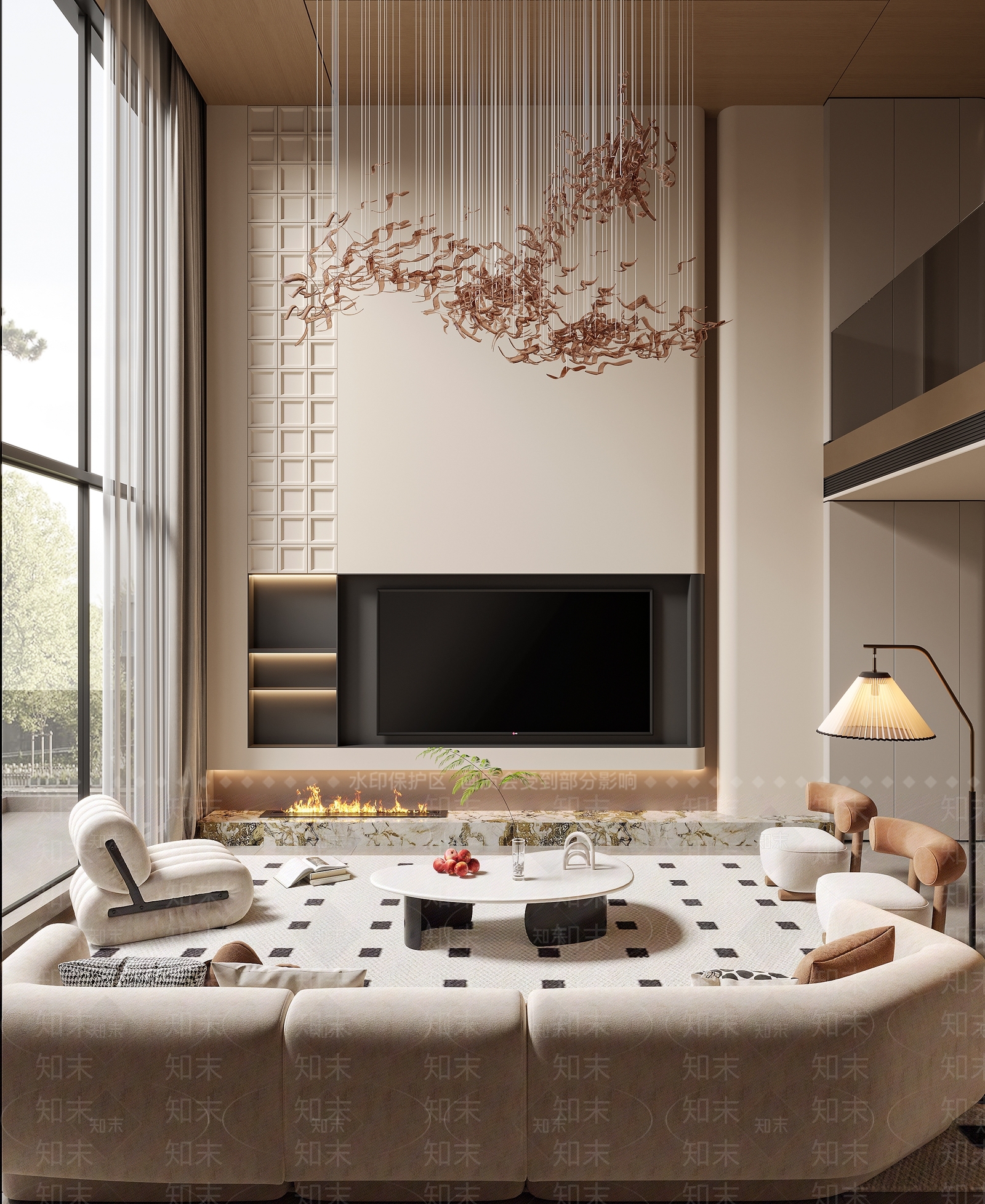 奶油别墅客厅3D模型下载【ID:1192536509】