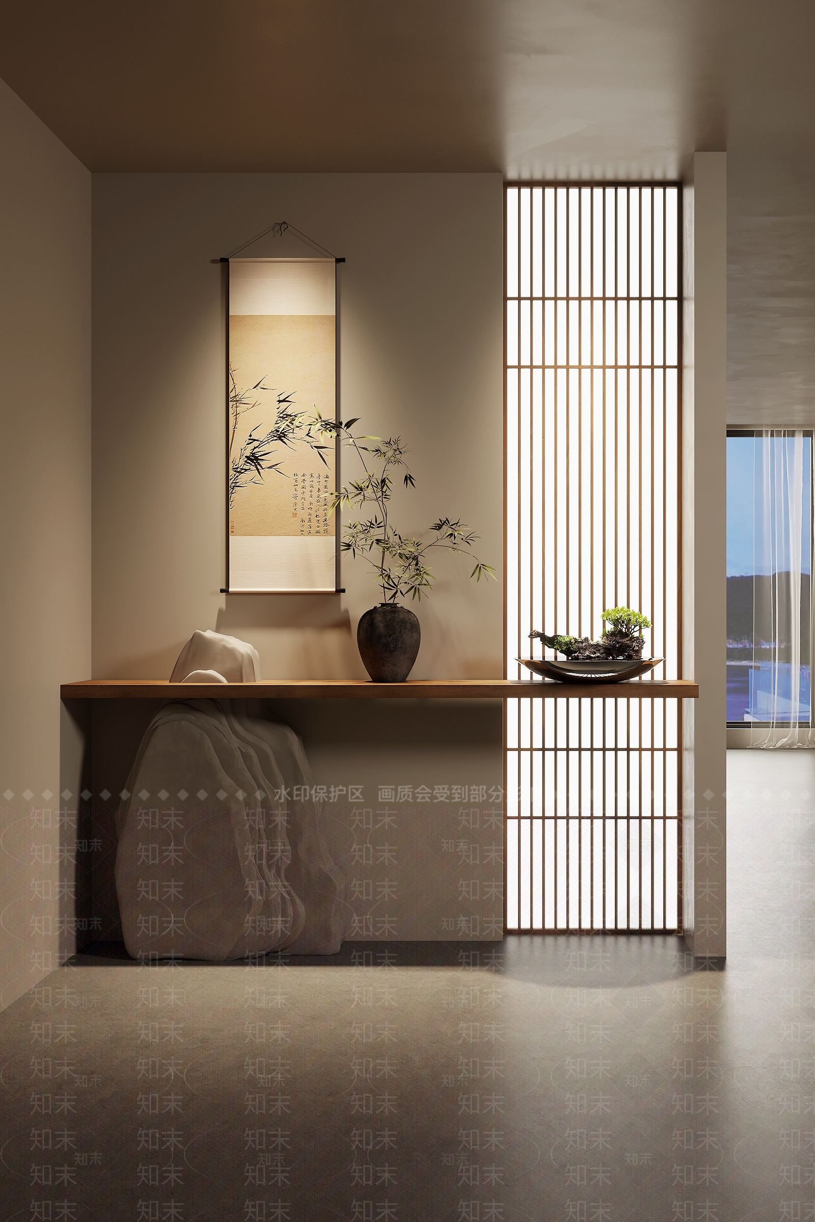 新中式玄关背景墙3D模型下载【ID:1192539211】