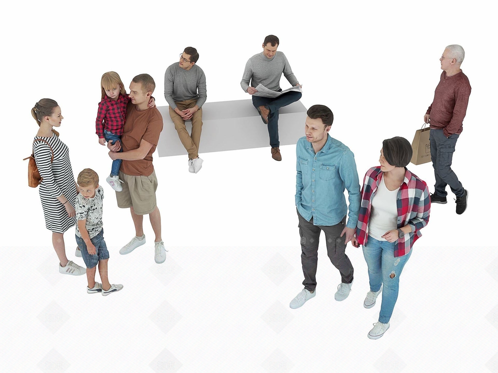 现代男女儿童人物3D模型下载【ID:1192539415】