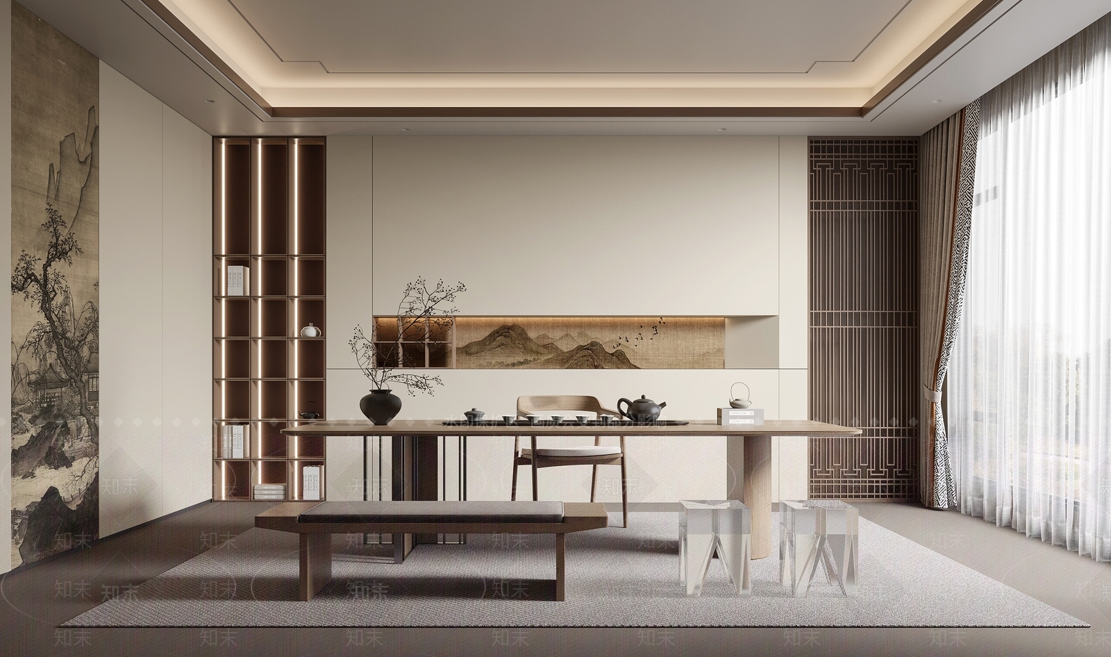 新中式茶室3D模型下载【ID:1192542344】