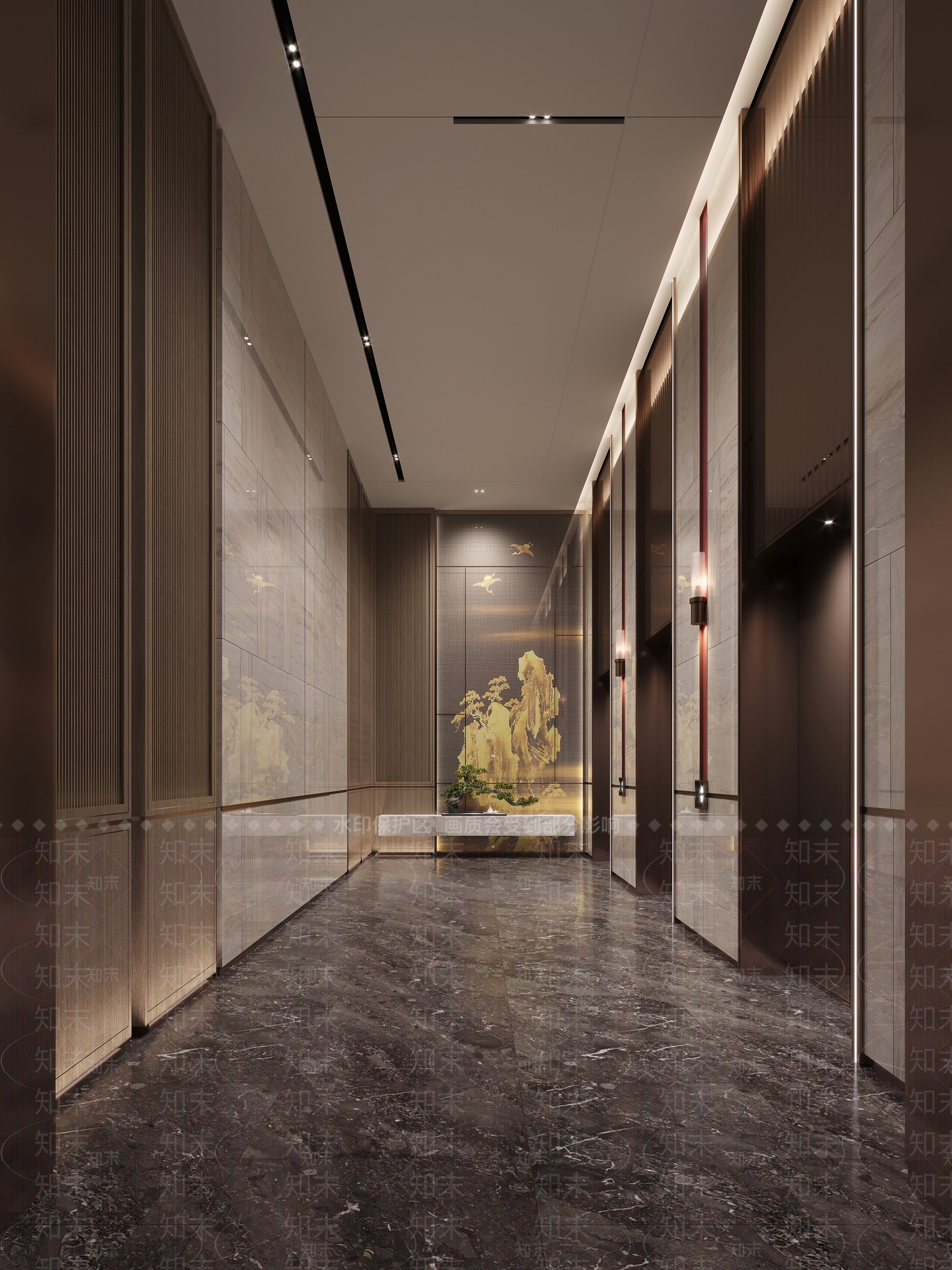 现代新中式电梯间3D模型下载【ID:1192543514】