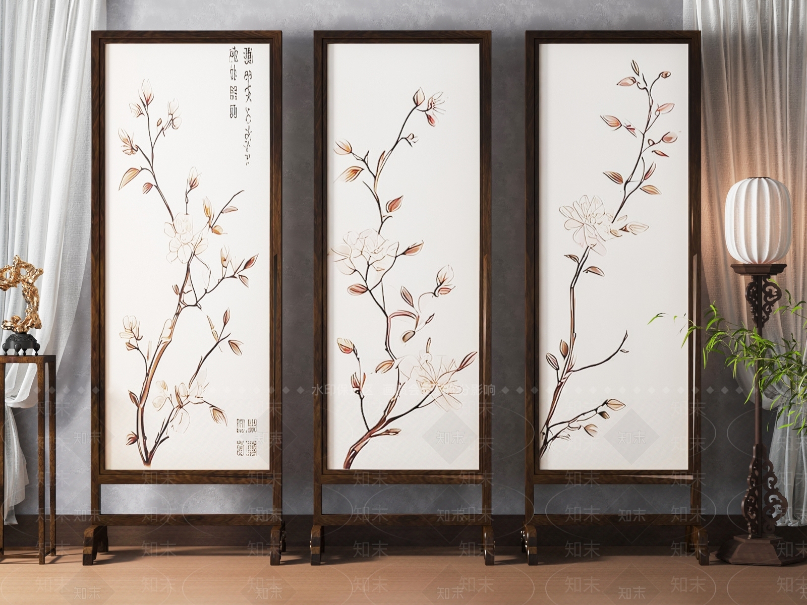 新中式屏风SU模型下载【ID:1192553275】
