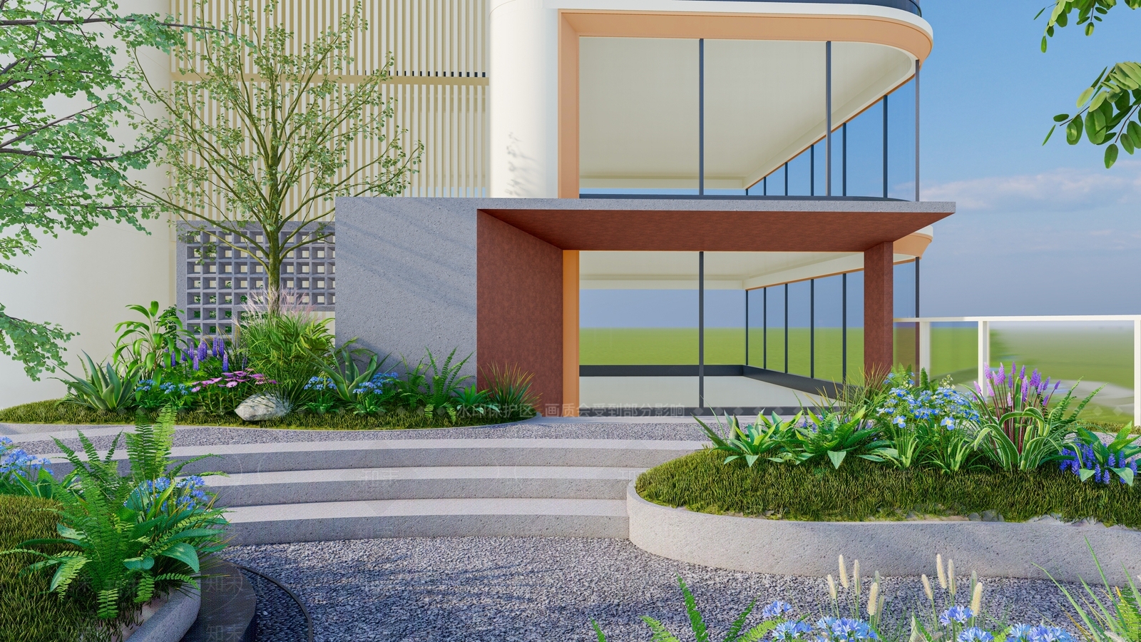 新中式屋顶花园SU模型下载【ID:1192553606】