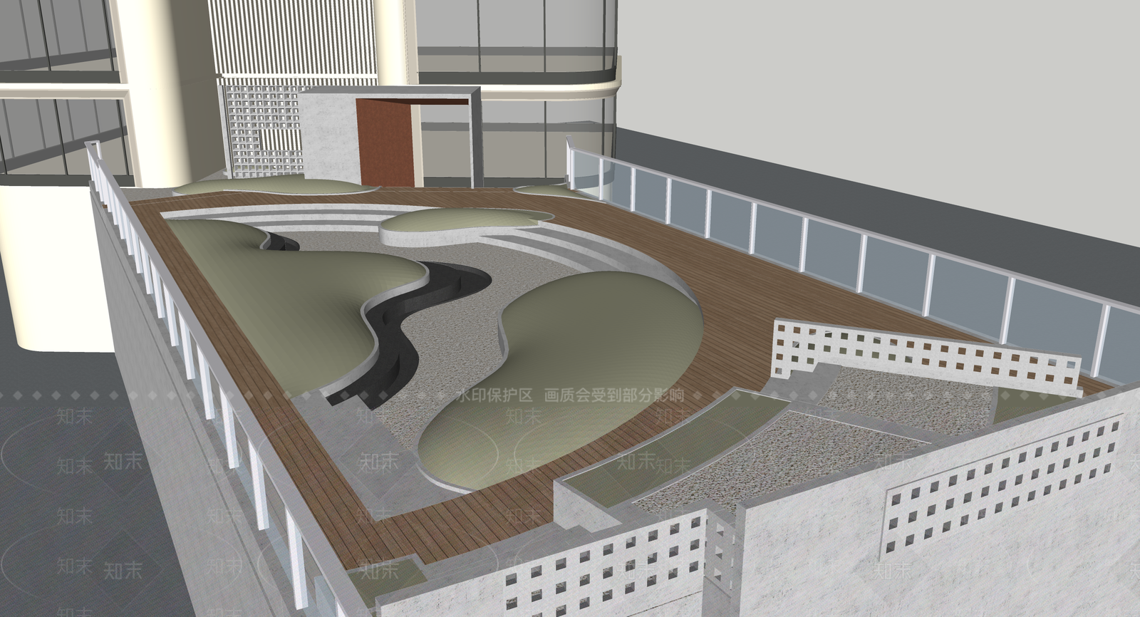新中式屋顶花园SU模型下载【ID:1192553606】