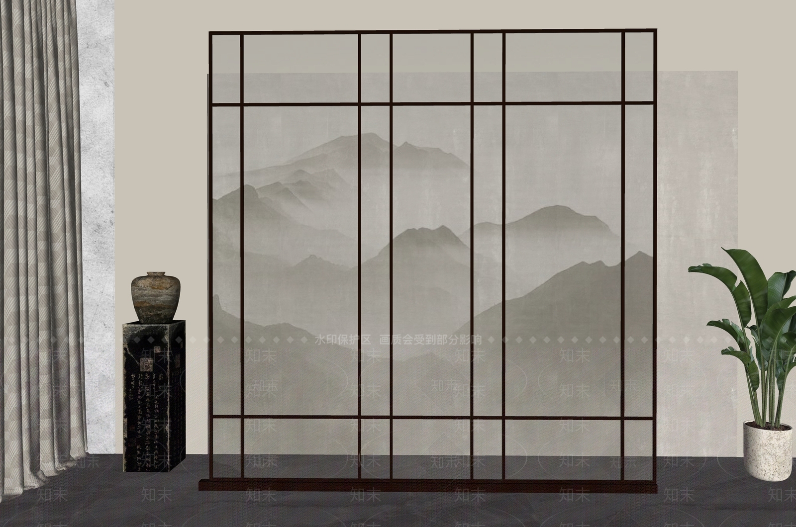 新中式屏风SU模型下载【ID:1192553601】