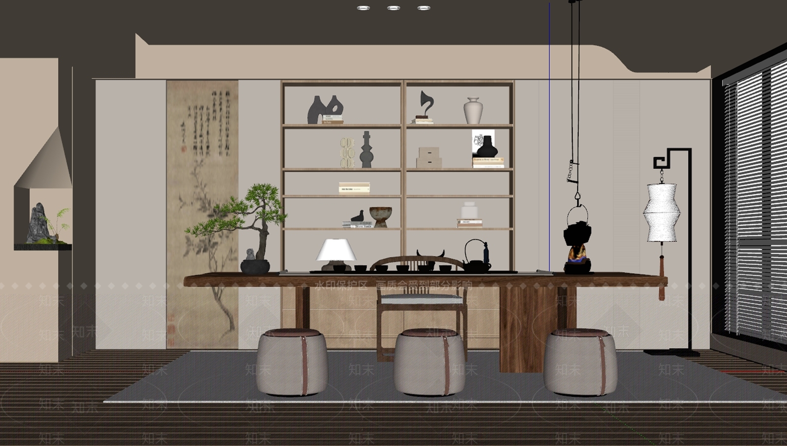 新中式禅意茶室SU模型下载【ID:1192554200】