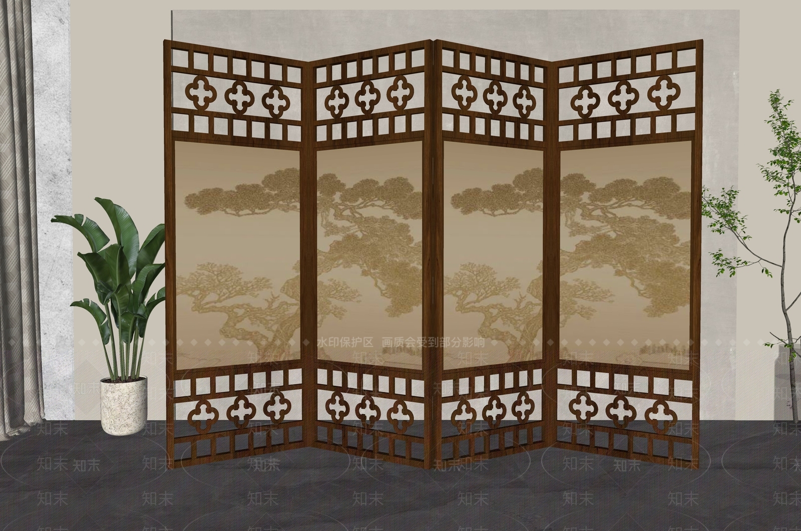 新中式屏风SU模型下载【ID:1192556382】