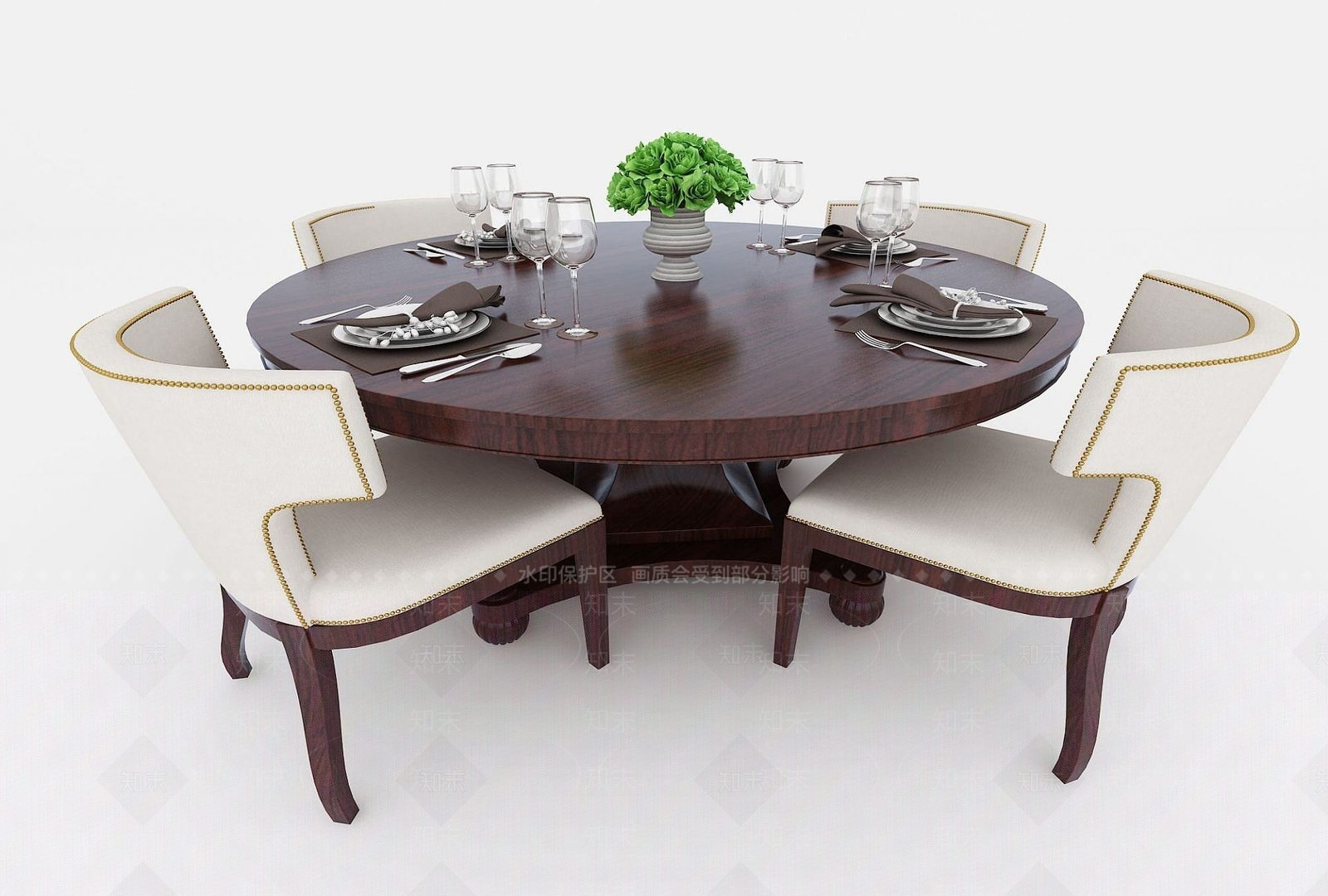 欧式古典欧式圆形餐桌椅3D模型下载【ID:1192559671】