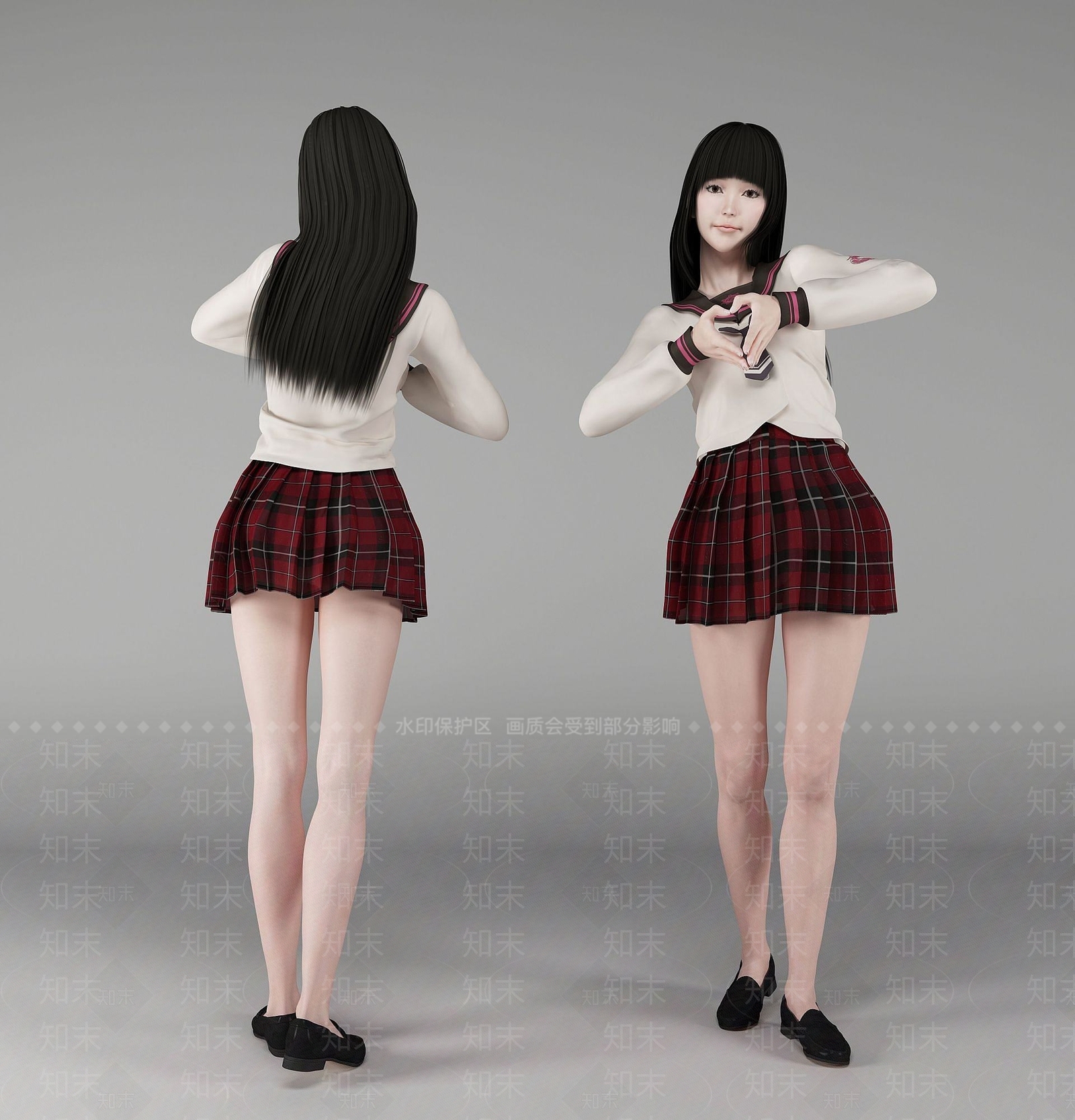 现代风格JK制服美女人物3D模型下载【ID:1192560624】