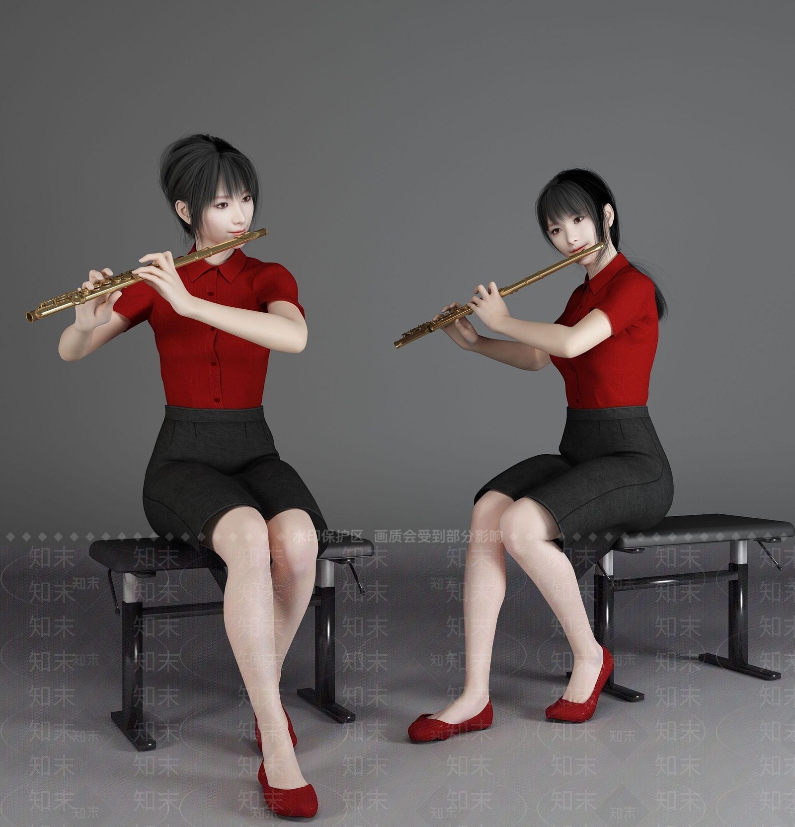 现代风格吹笛子美女人物3D模型下载【ID:1192560649】