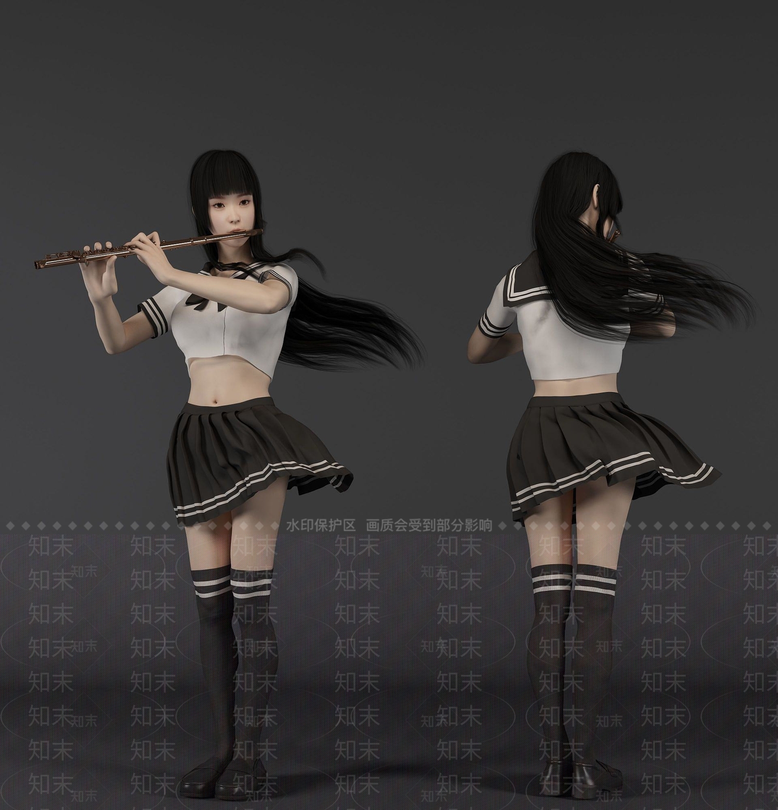现代风格JK制服美女人物3D模型下载【ID:1192560763】