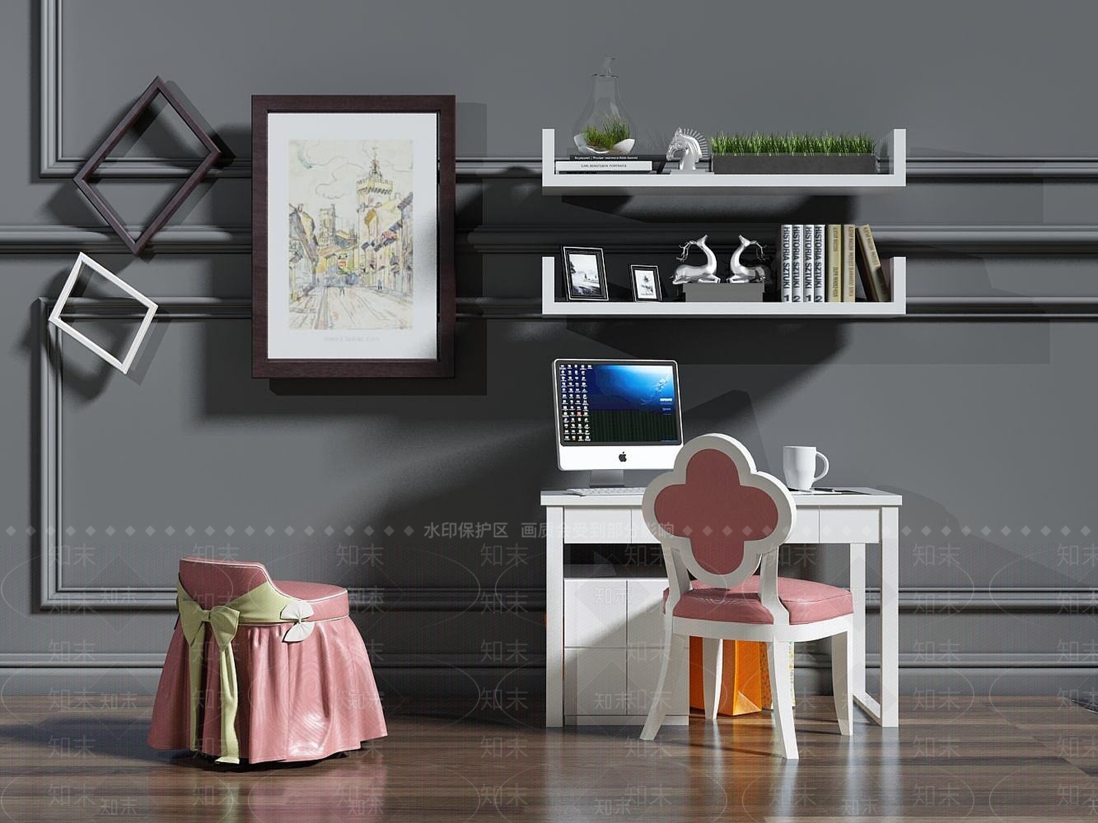 现代儿童书桌3D模型下载【ID:1192564056】