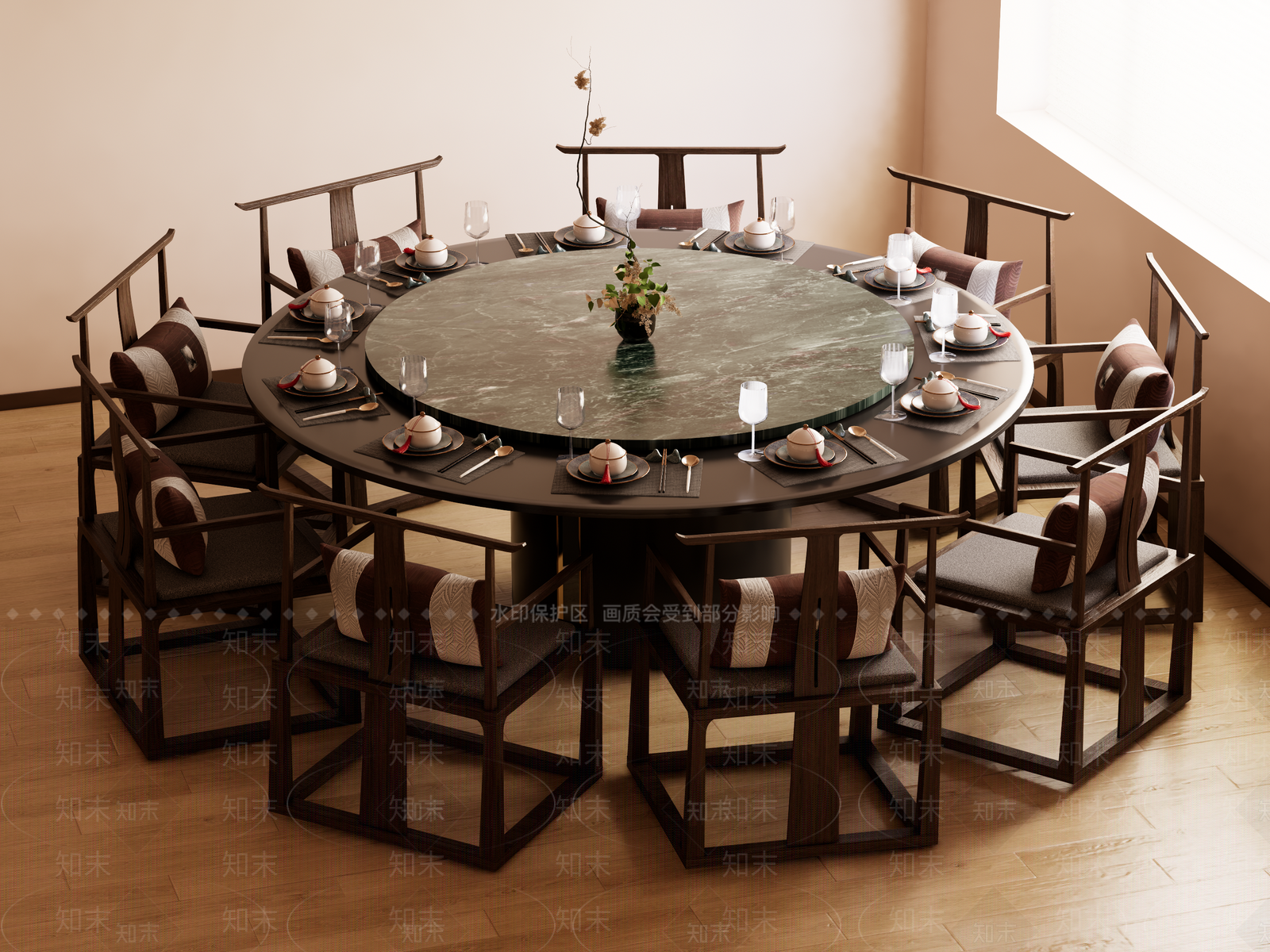 新中式中式餐桌椅SU模型下载【ID:1192569524】