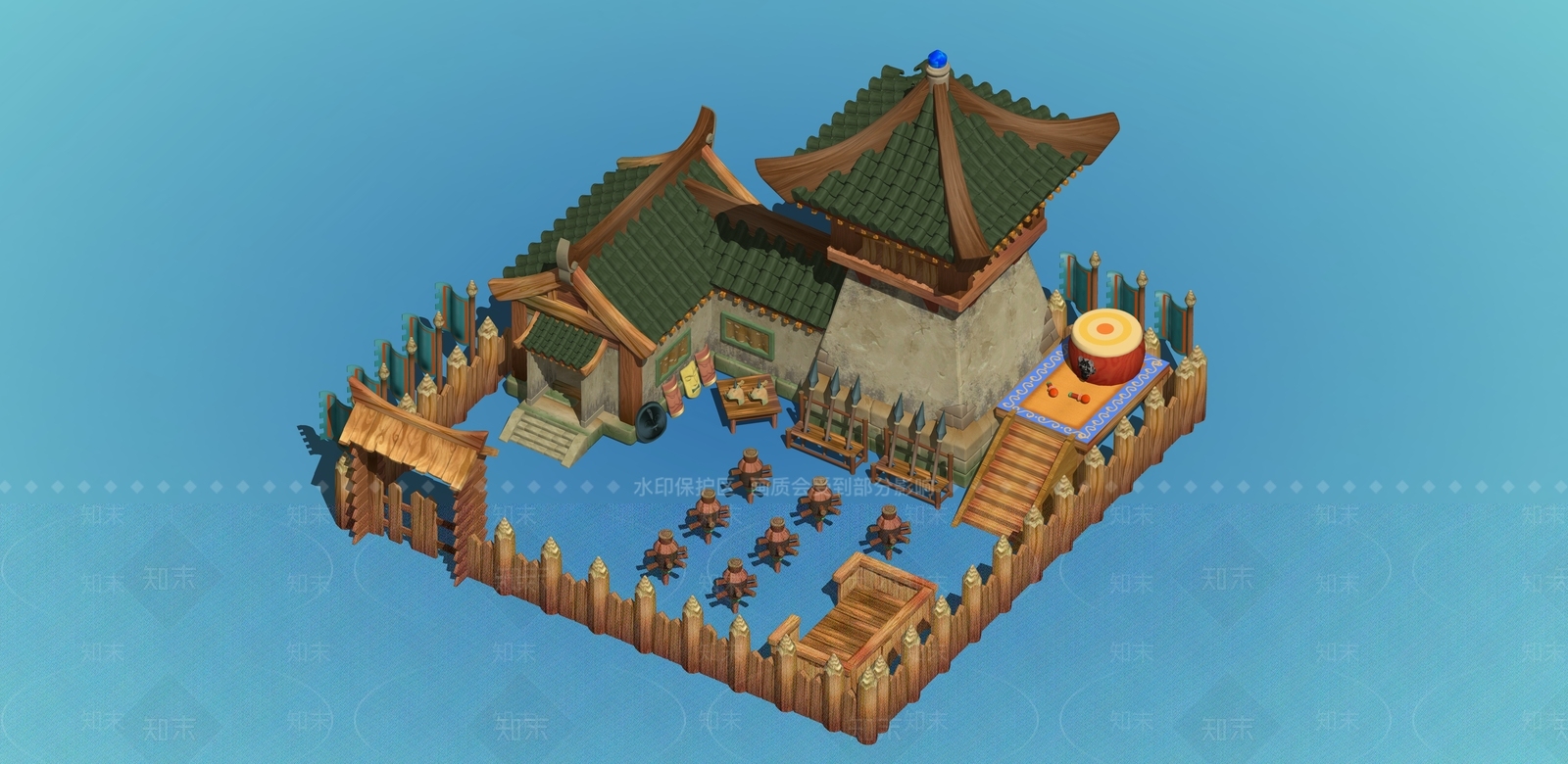 中式复古风格建筑SU模型下载【ID:1192577300】